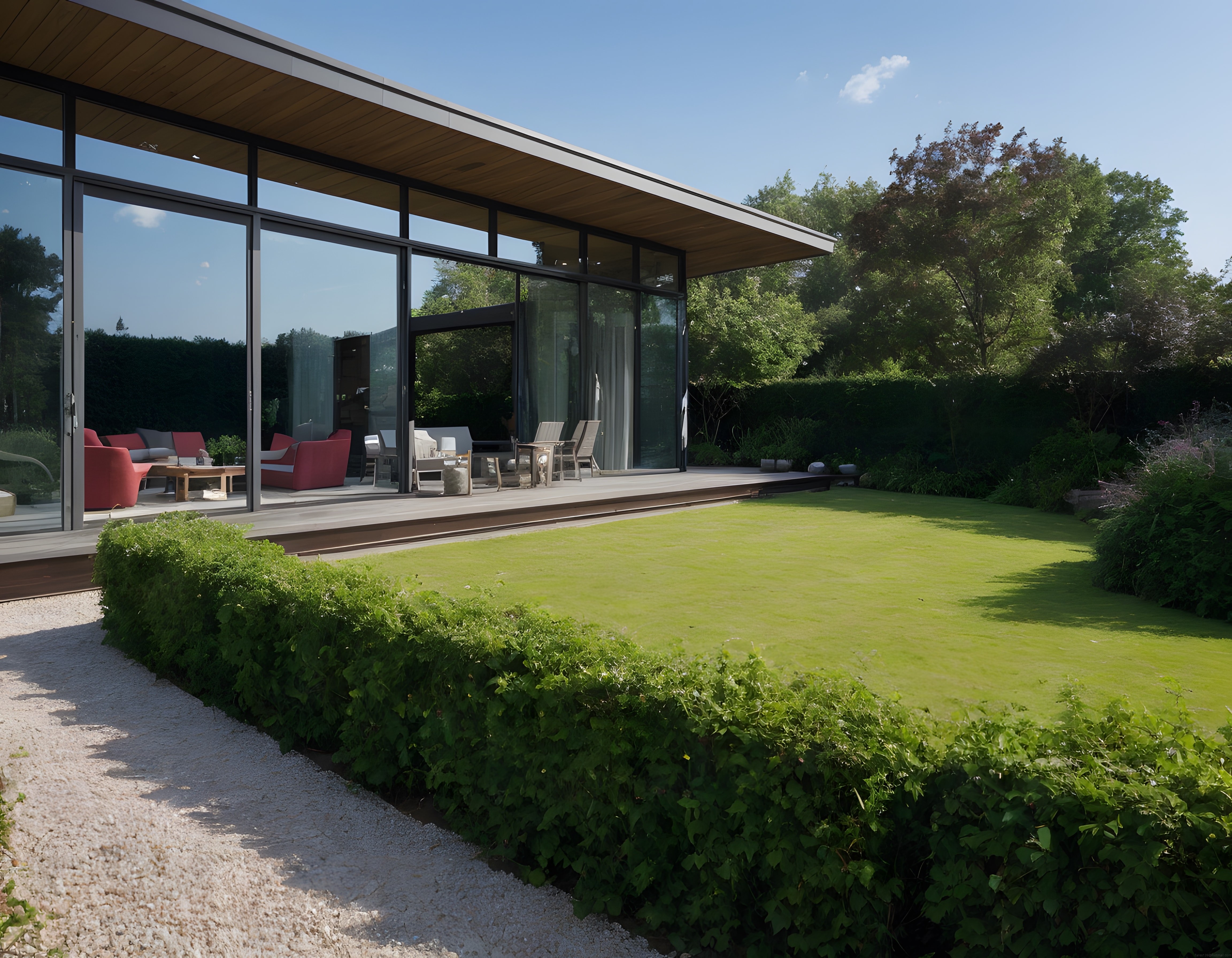 Modern Cam Cepheli Lüks Villa ve Düzenli Bahçe Manzaralı Mimari Tasarım