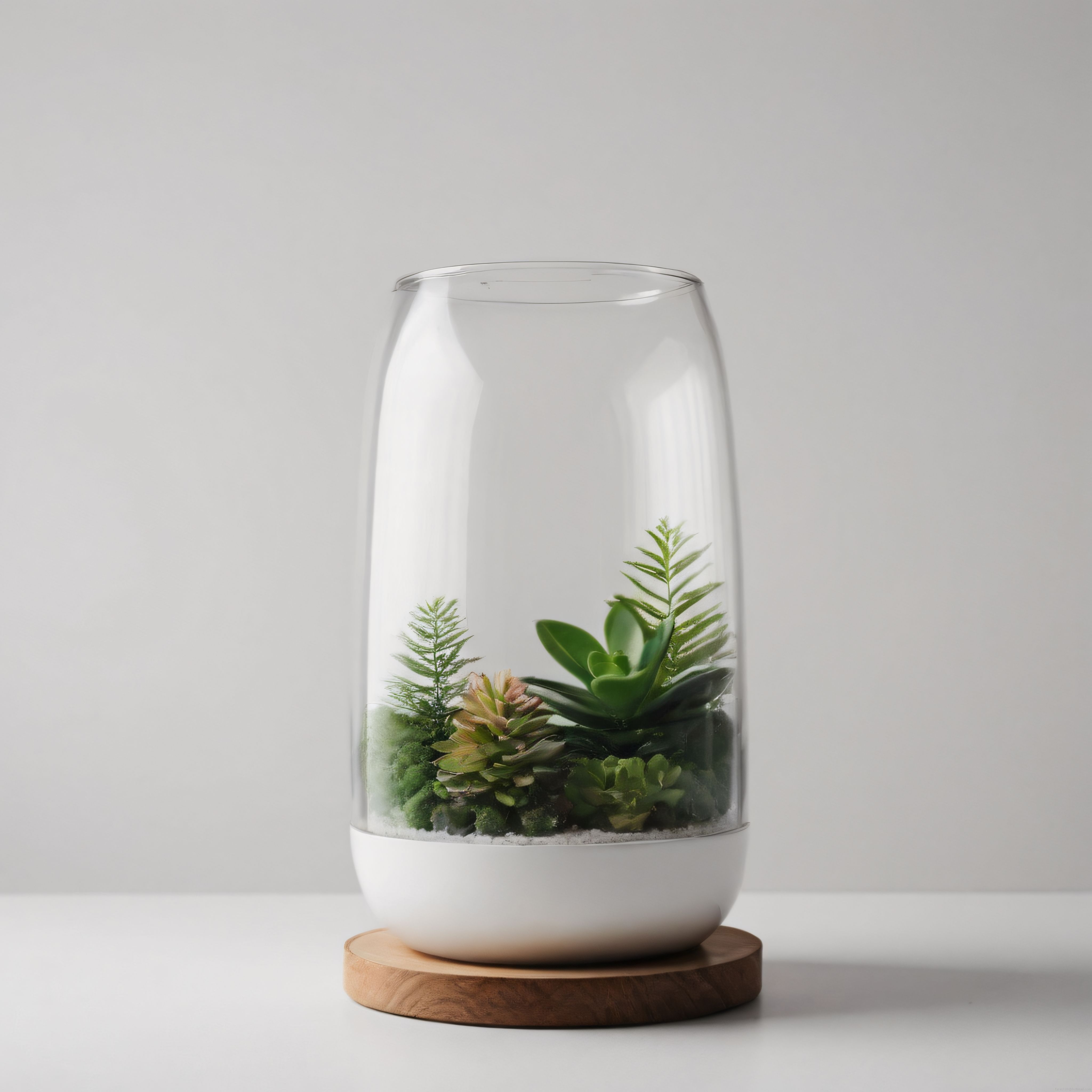 Modern Cam Terraryumda Sukulent ve Yosun ile Minimal Dekorasyon Fikri
