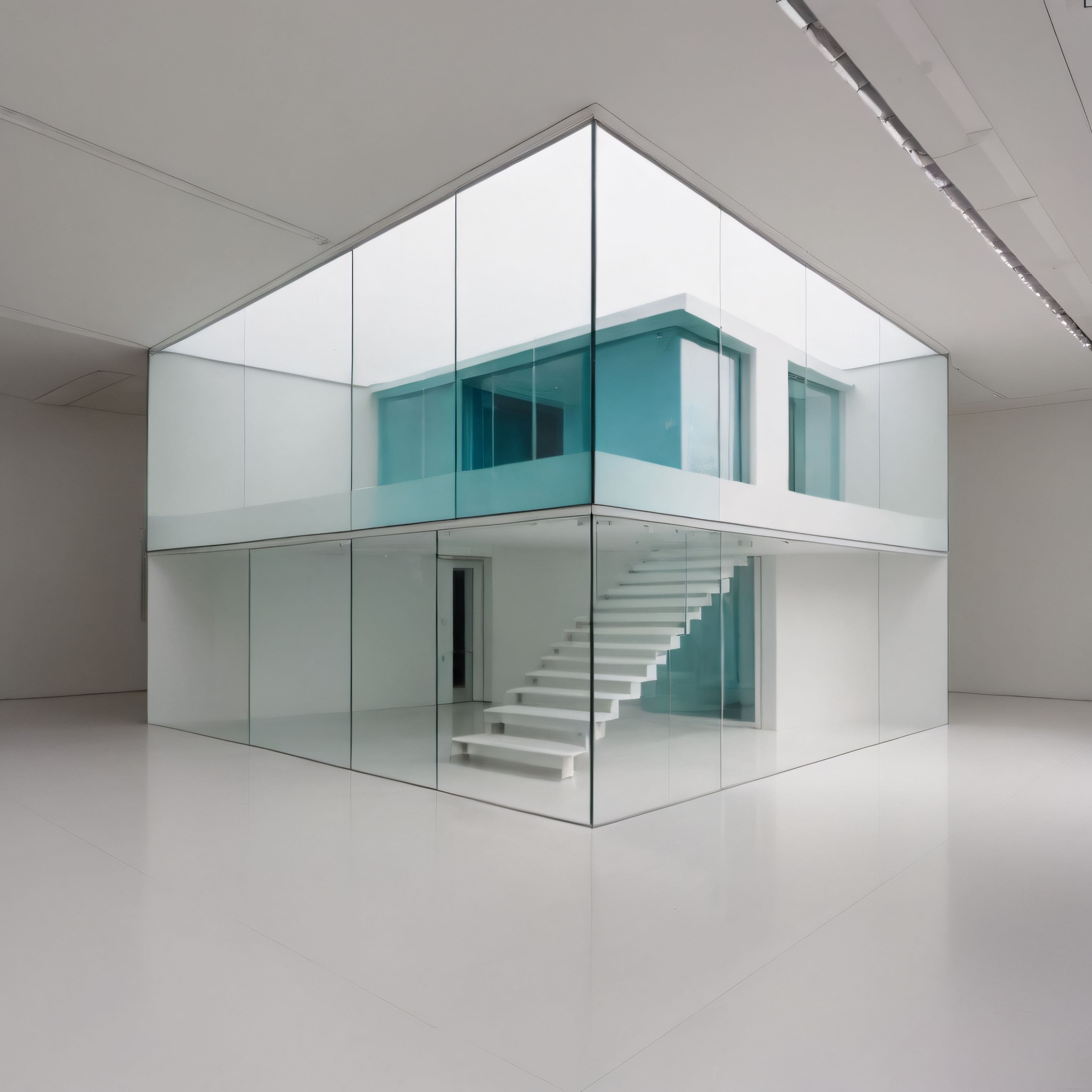 Modern Cam ve Beyaz Çelikten Oluşan Minimalist Sergi Alanı İç Mekan Tasarımı
