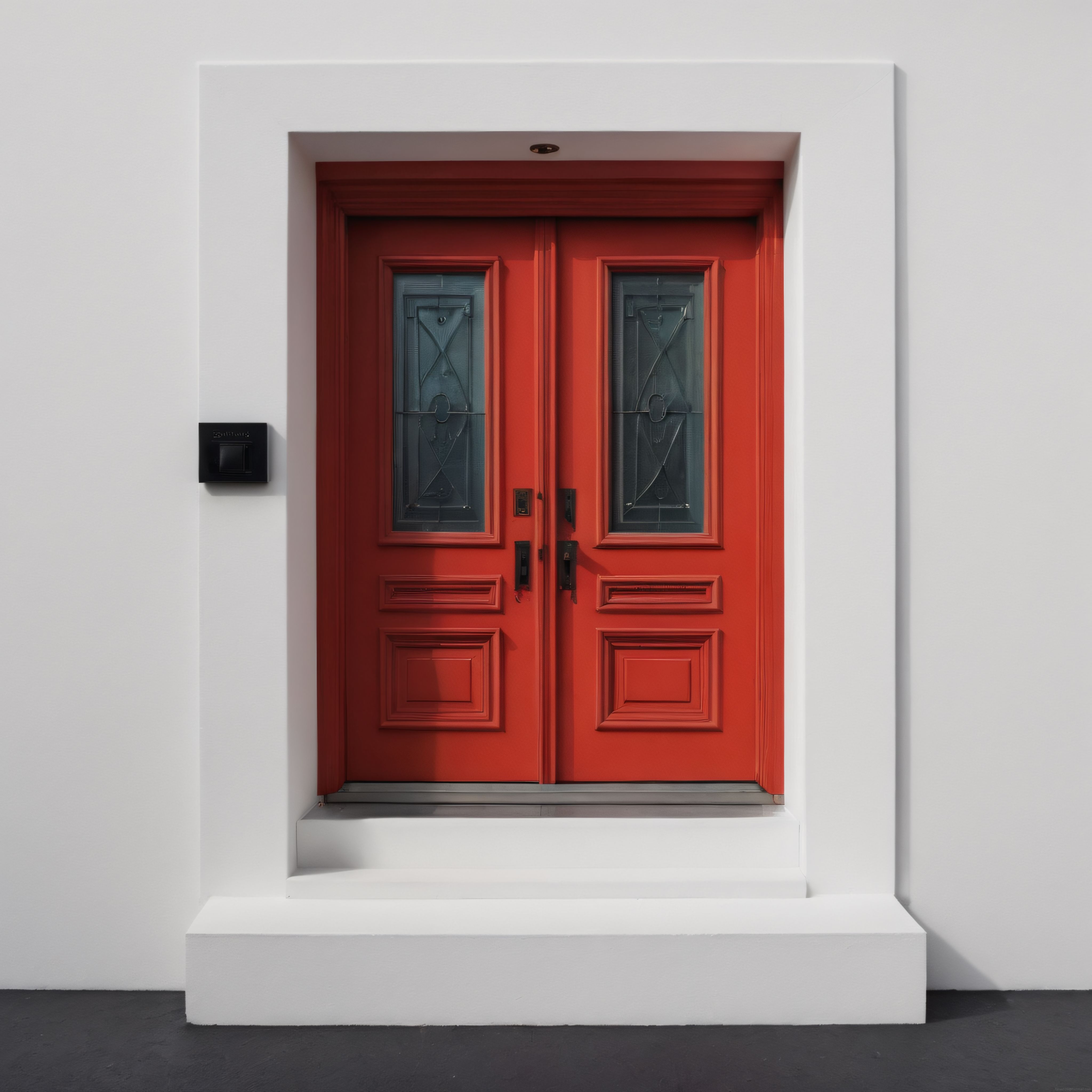 Modern Camlı Çift Kanatlı Kırmızı Kapı ve Minimalist Beyaz Cephe Tasarımı