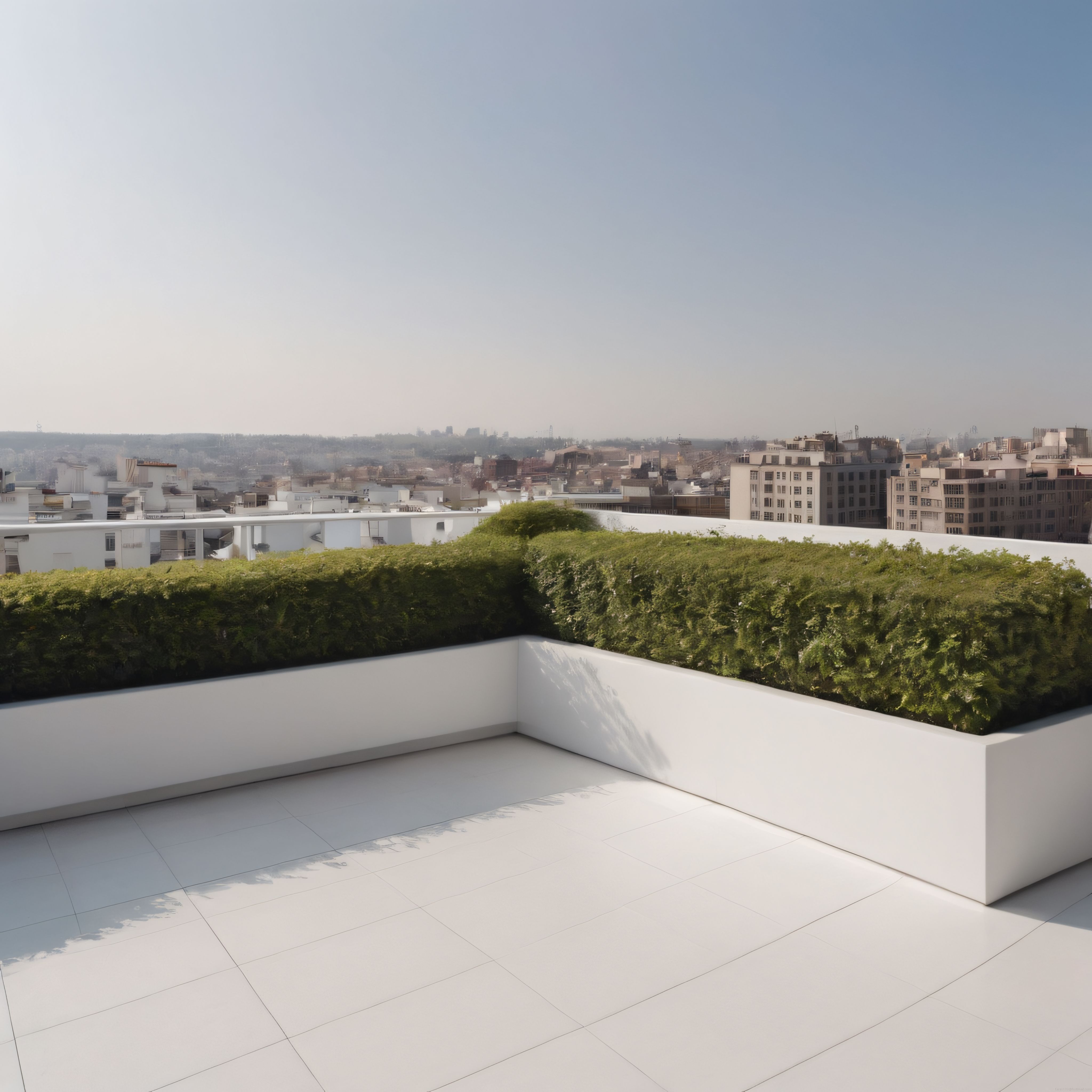 Modern Çatı Terasında Şehir Manzaralı Minimalist Yeşil Alan ve Huzurlu Atmosfer
