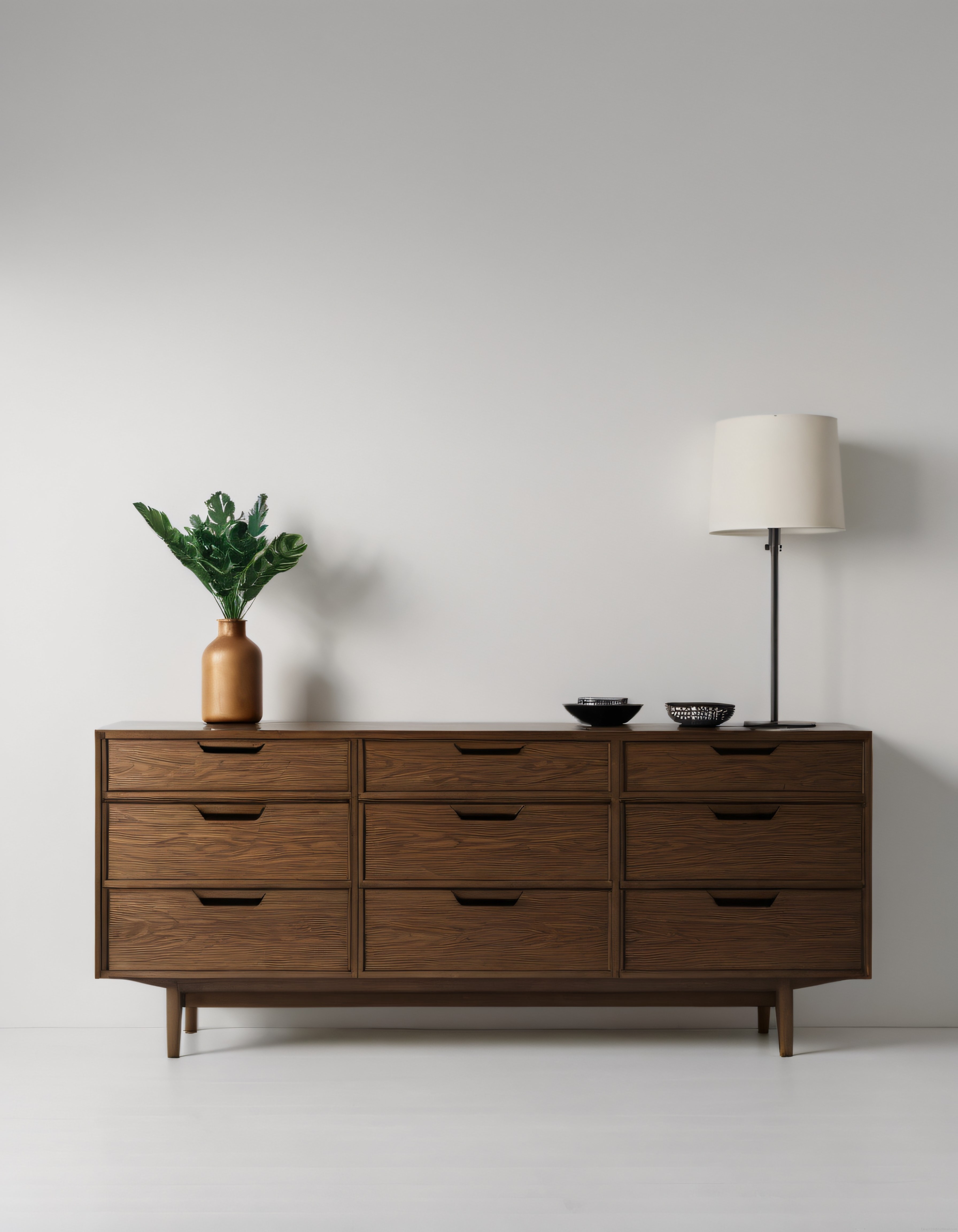 Modern Ceviz Ahşap Şifonyer ve Abajur ile Minimalist Oda Dekorasyonu