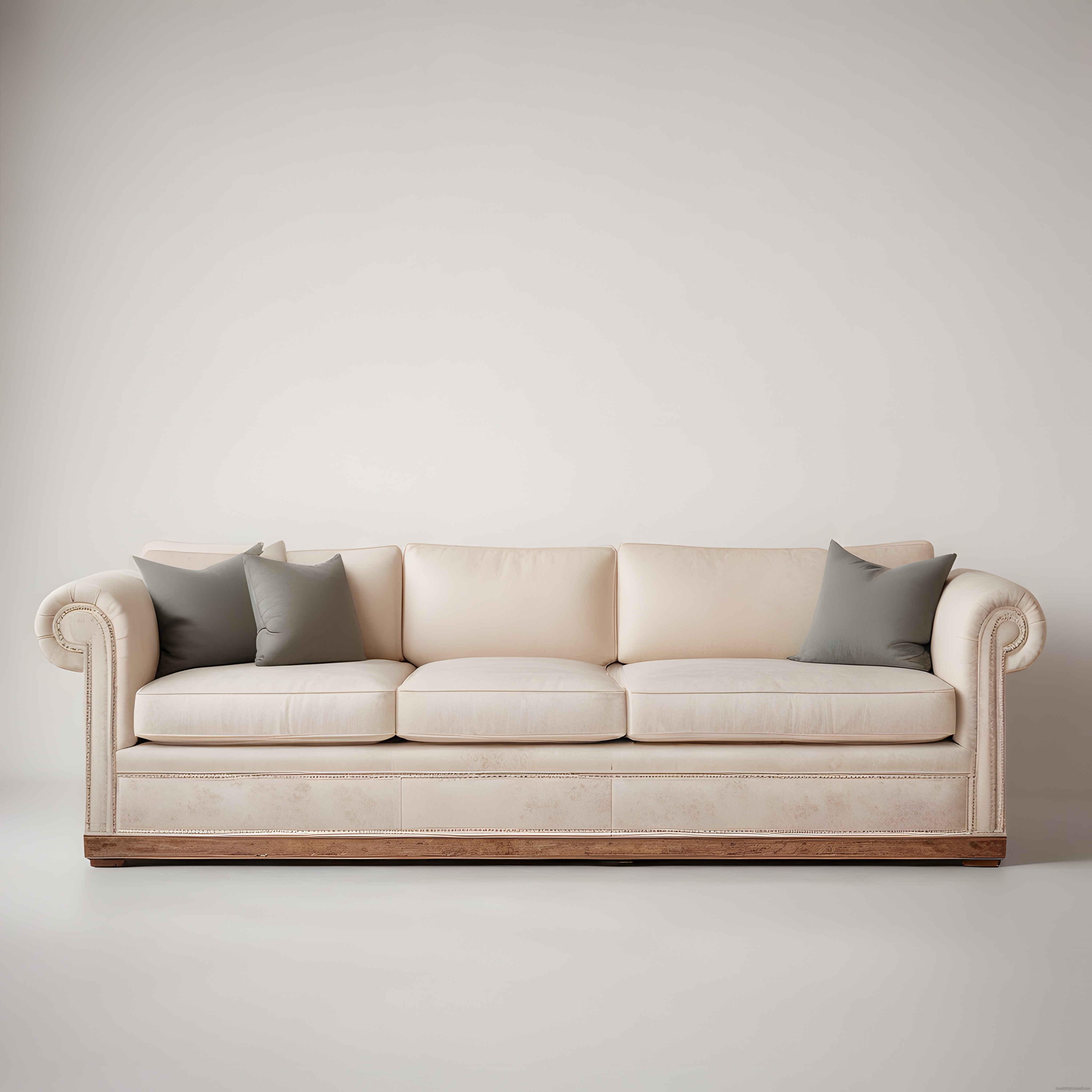 Modern Chesterfield Üçlü Kanepe ve Gri Yastıklar ile Sade Salon Atmosferi
