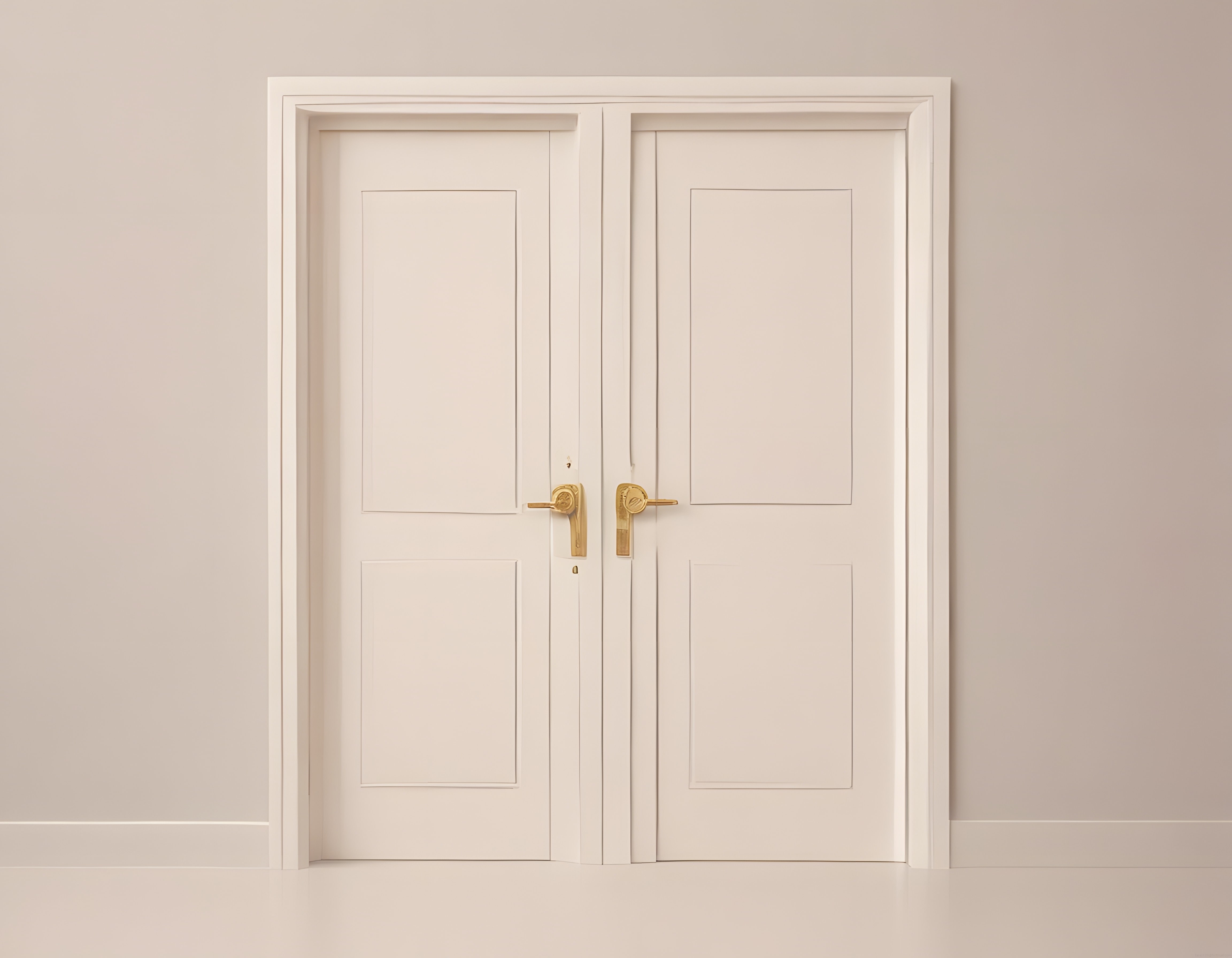 Modern Çift Kanatlı Beyaz Kapı ve Altın Detaylı Minimalist İç Mekan Tasarımı