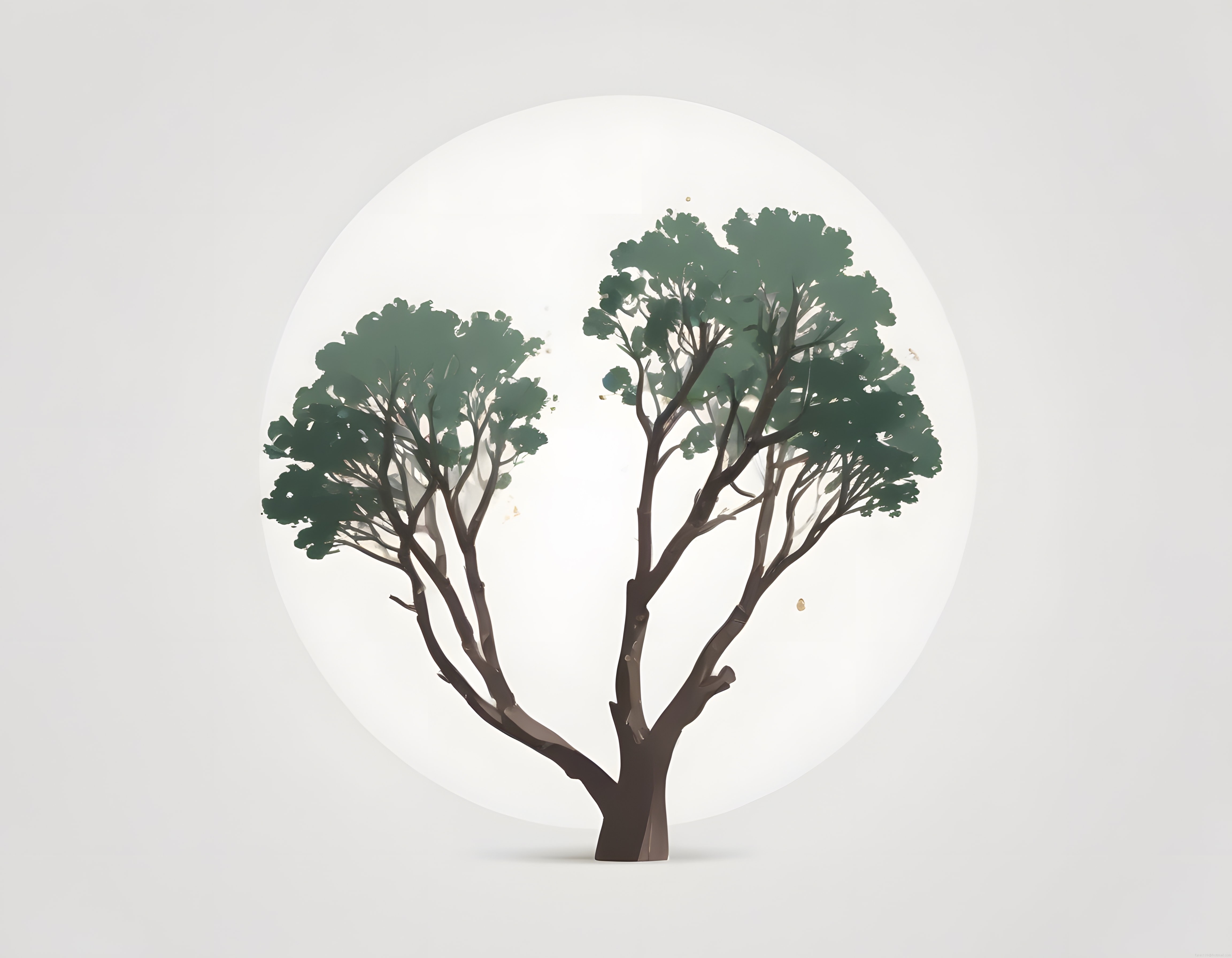 Modern Dijital Sanatta Minimalist Ağaç İllüstrasyonu ve Doğa Motifi
