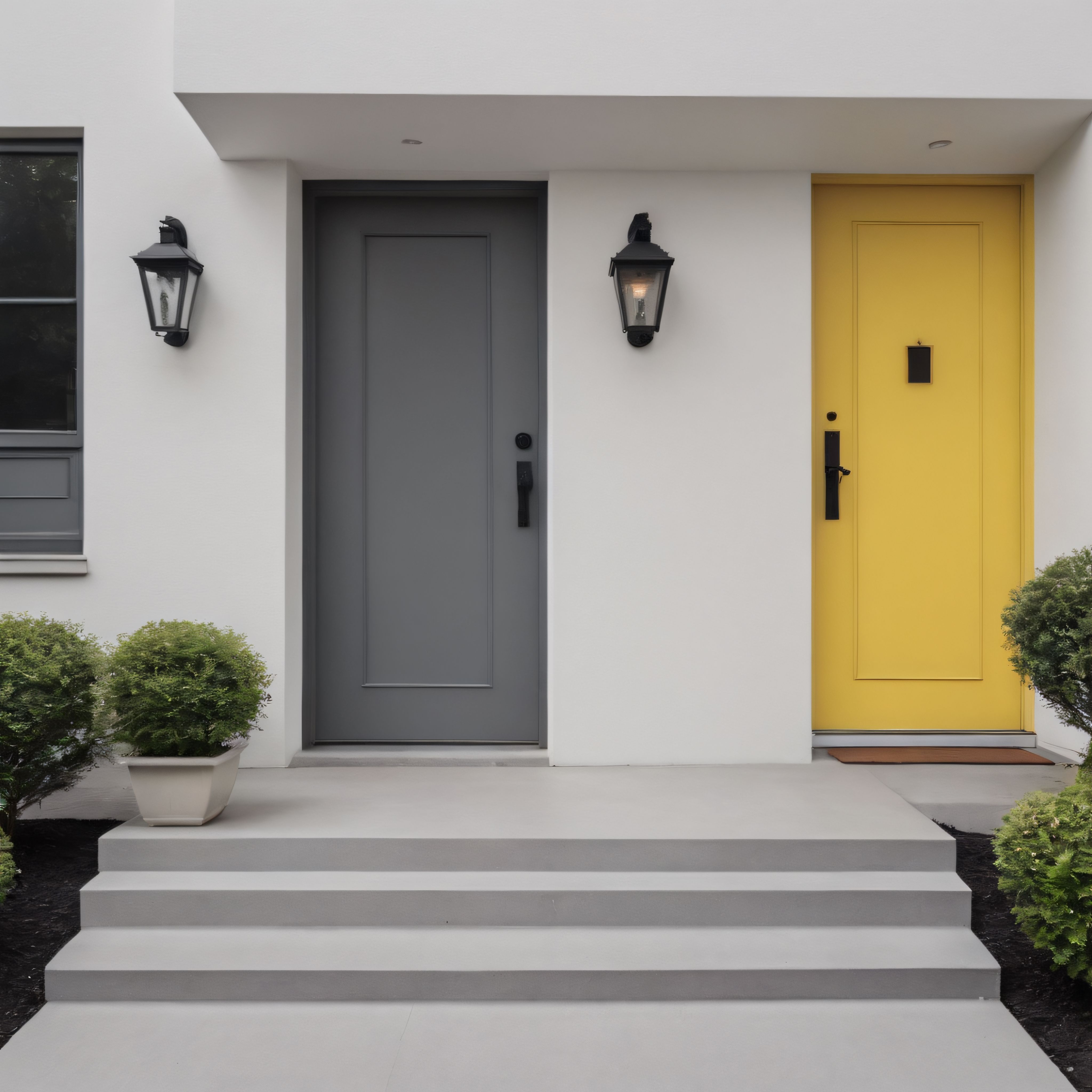 Modern Ev Cephesi: Gri ve Sarı Kapılı Minimalist Mimari Detaylar