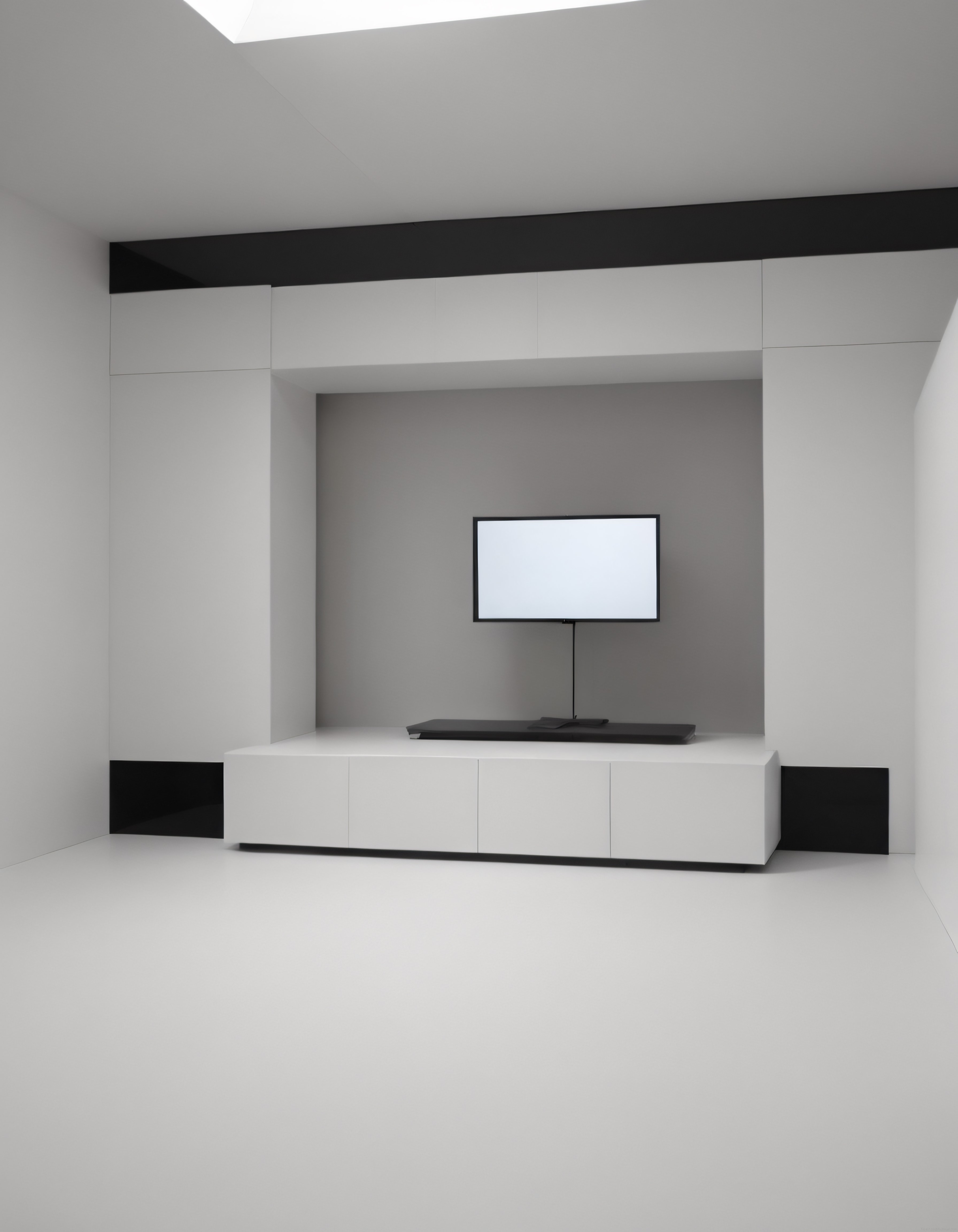 Modern Ev Dekorasyonunda Minimalist Beyaz Salon ve TV Ünitesi