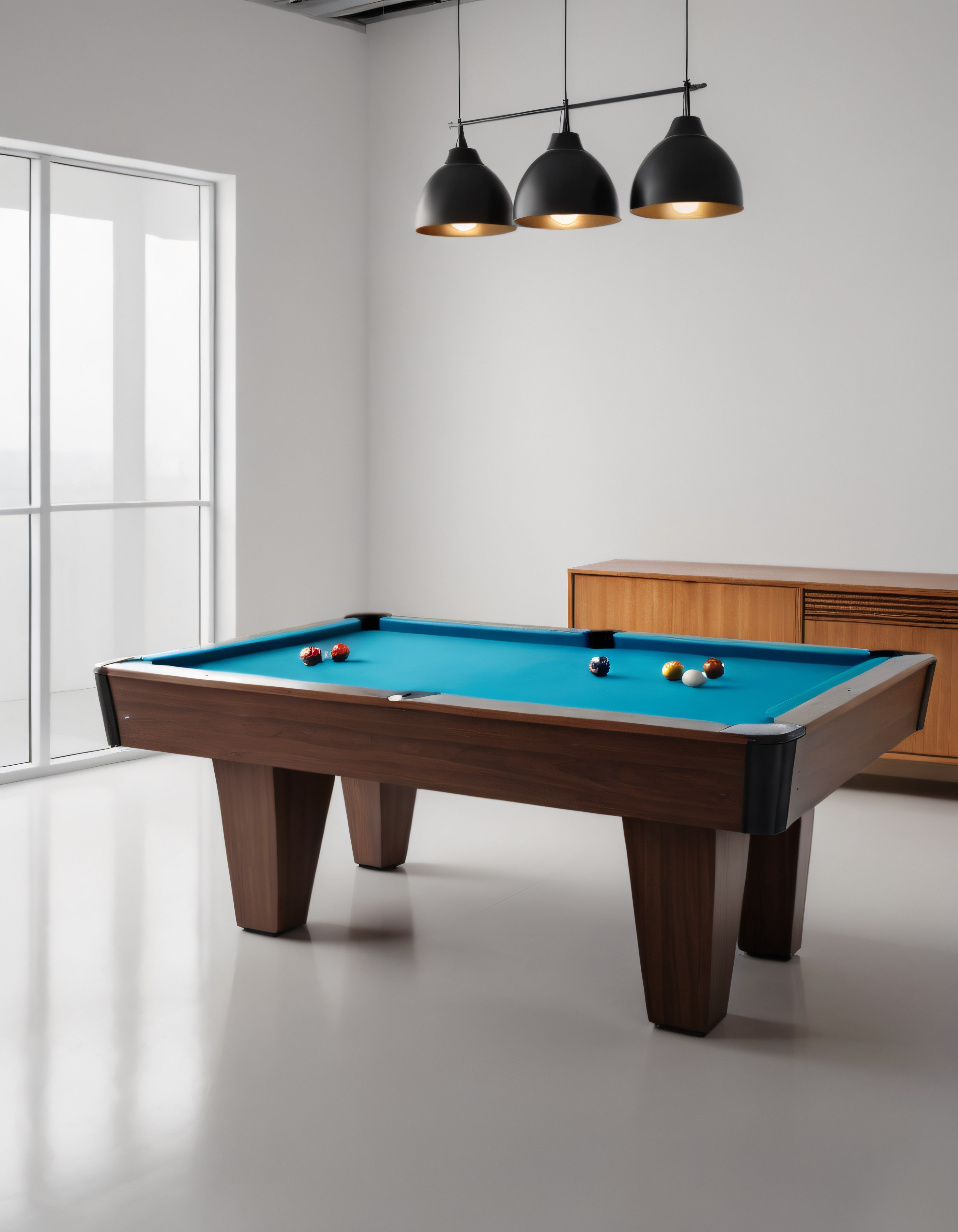 Modern Evde Şık Bilardo Masası ve Minimalist Oyun Odası Dekorasyonu