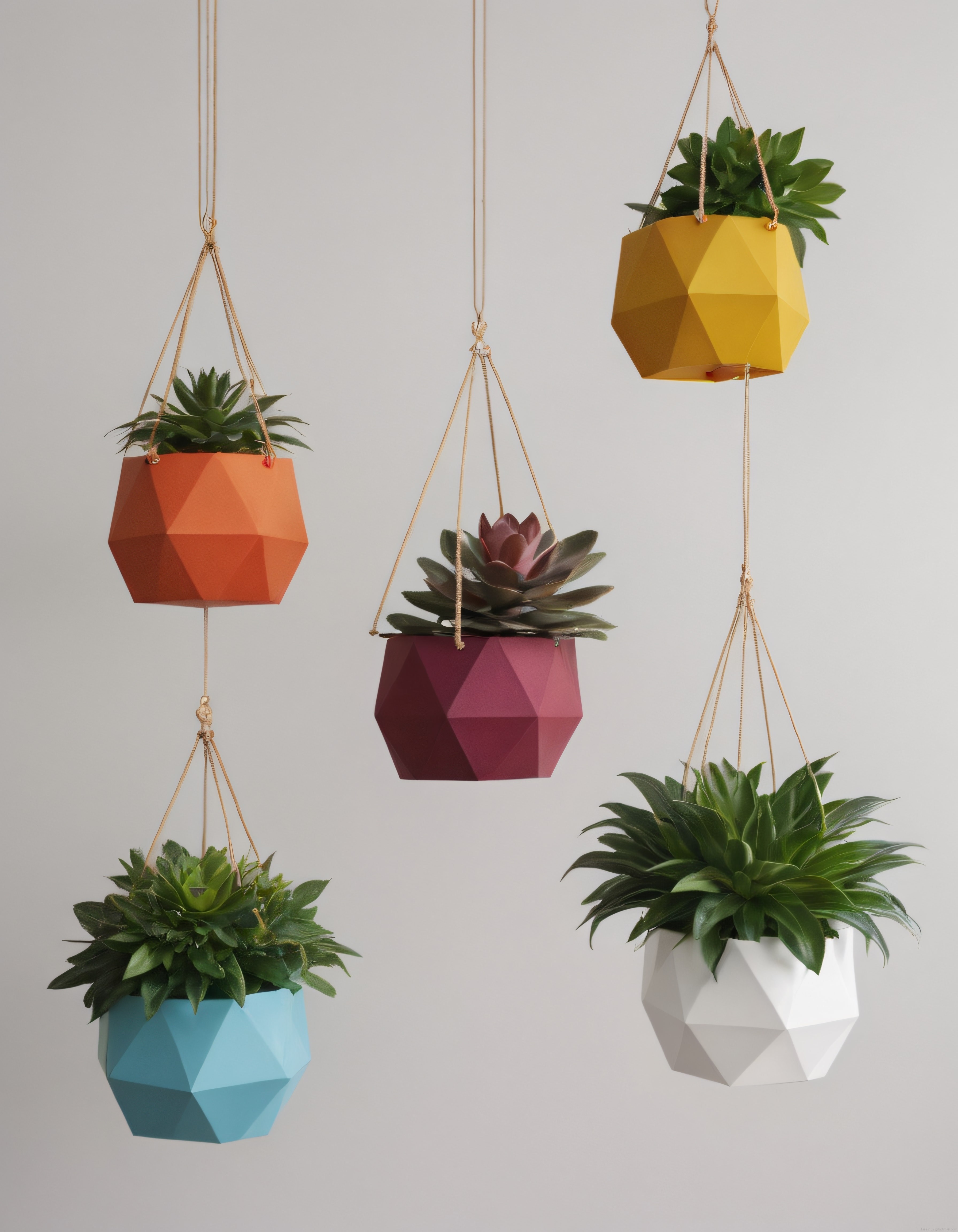 Modern Geometrik Asılı Saksılarda Renkli Sukulent Dekorasyonu Fikirleri