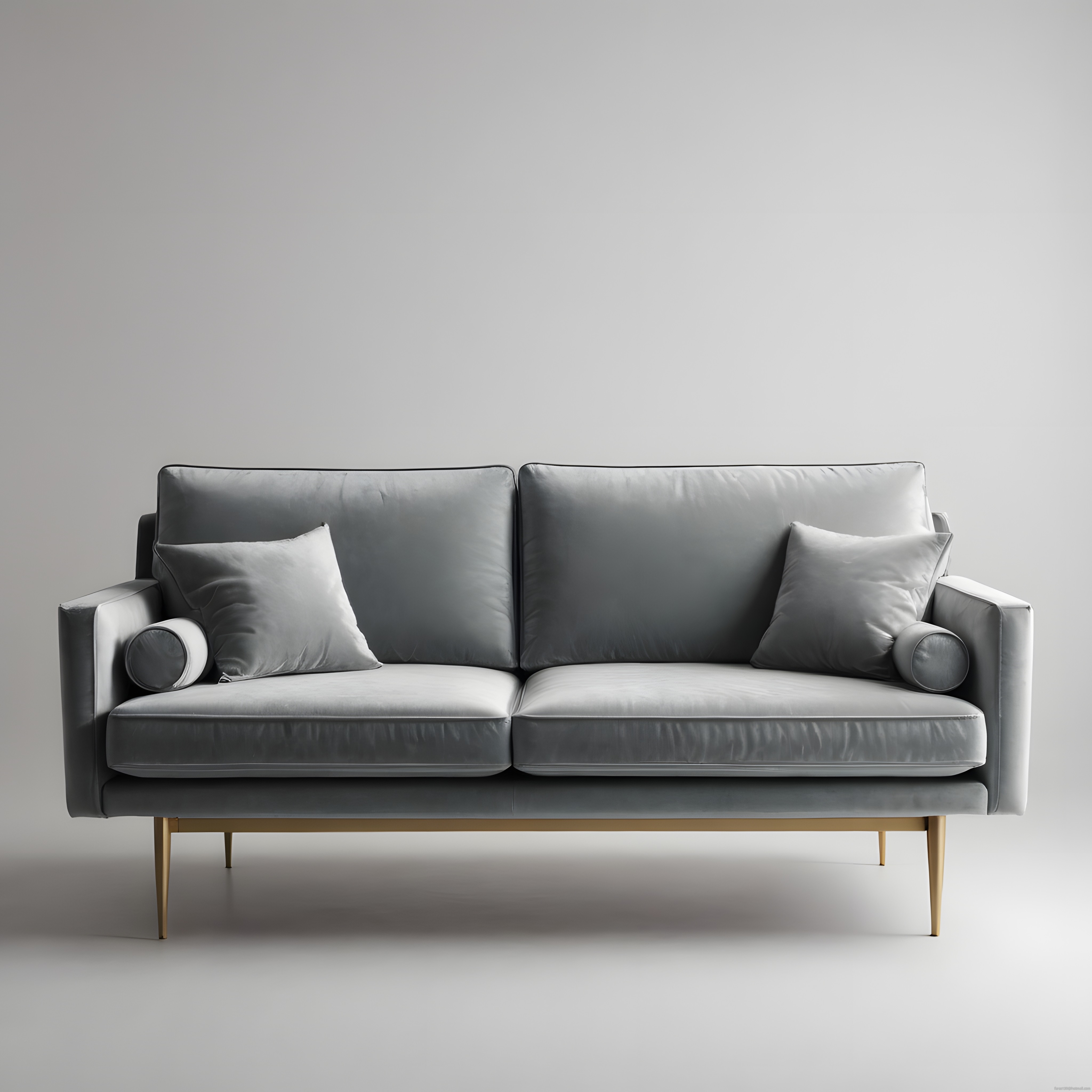 Modern Gri Kadife Kanepe ve Altın Renk Ayaklarıyla Minimalist Salon Dekoru