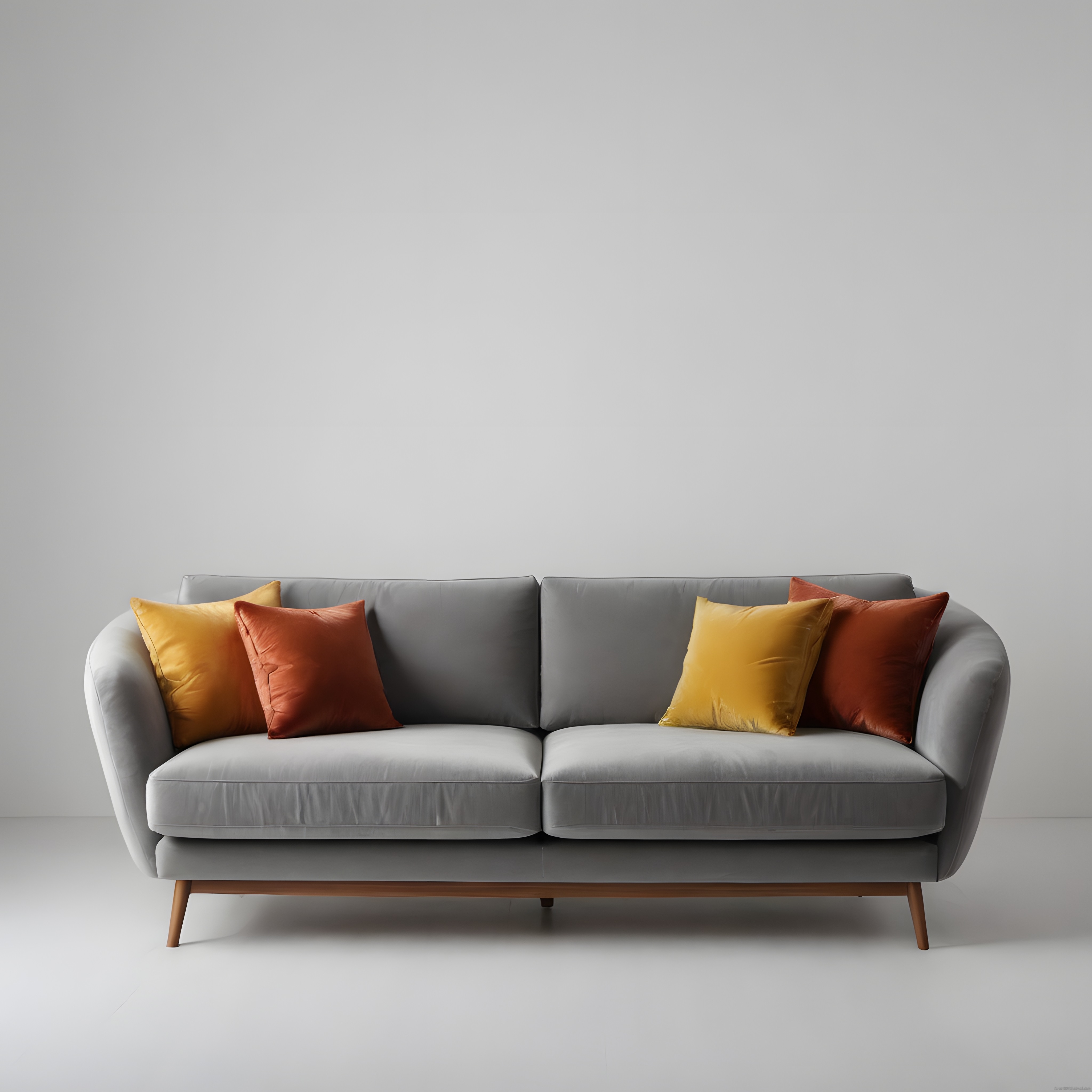 Modern Gri Kanepe ve Renkli Kadife Yastıklarla Minimalist Salon Dekorasyonu