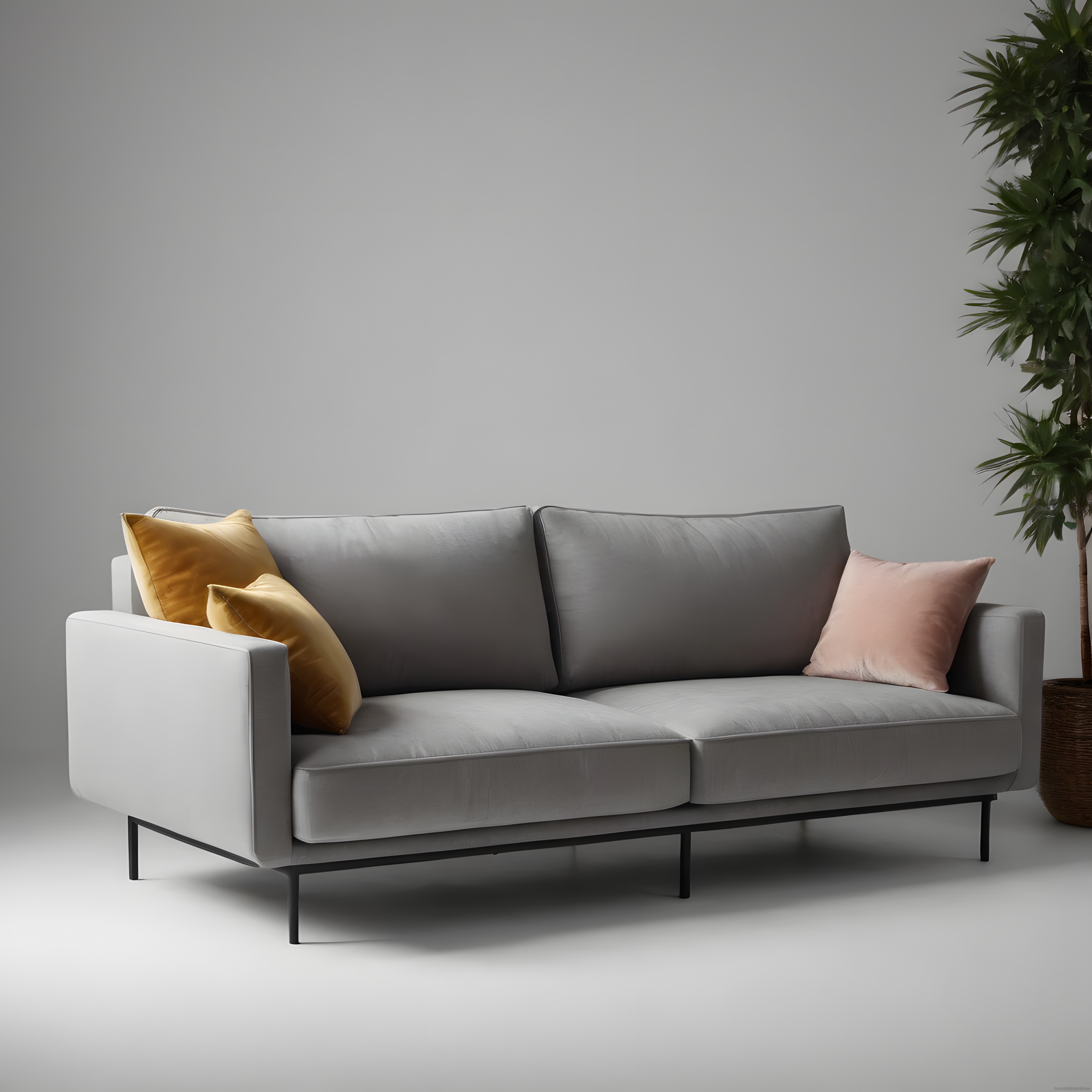 Modern Gri Kanepe ve Renkli Yastıklarla Minimalist Salon Dekorasyonu