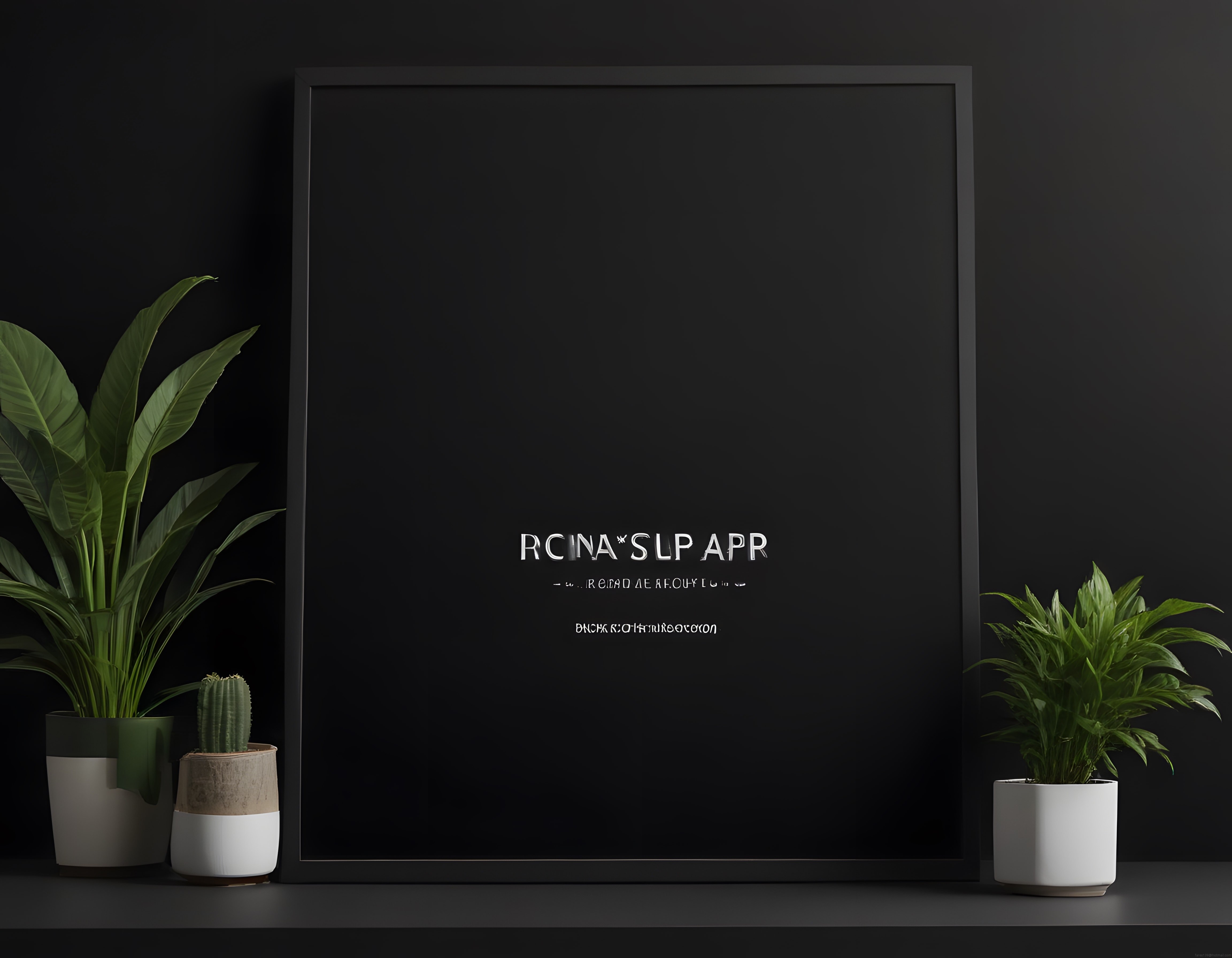 Modern İç Mekan Dekorasyonu: Siyah Poster Mockup ve Yeşil Saksı Bitkileri