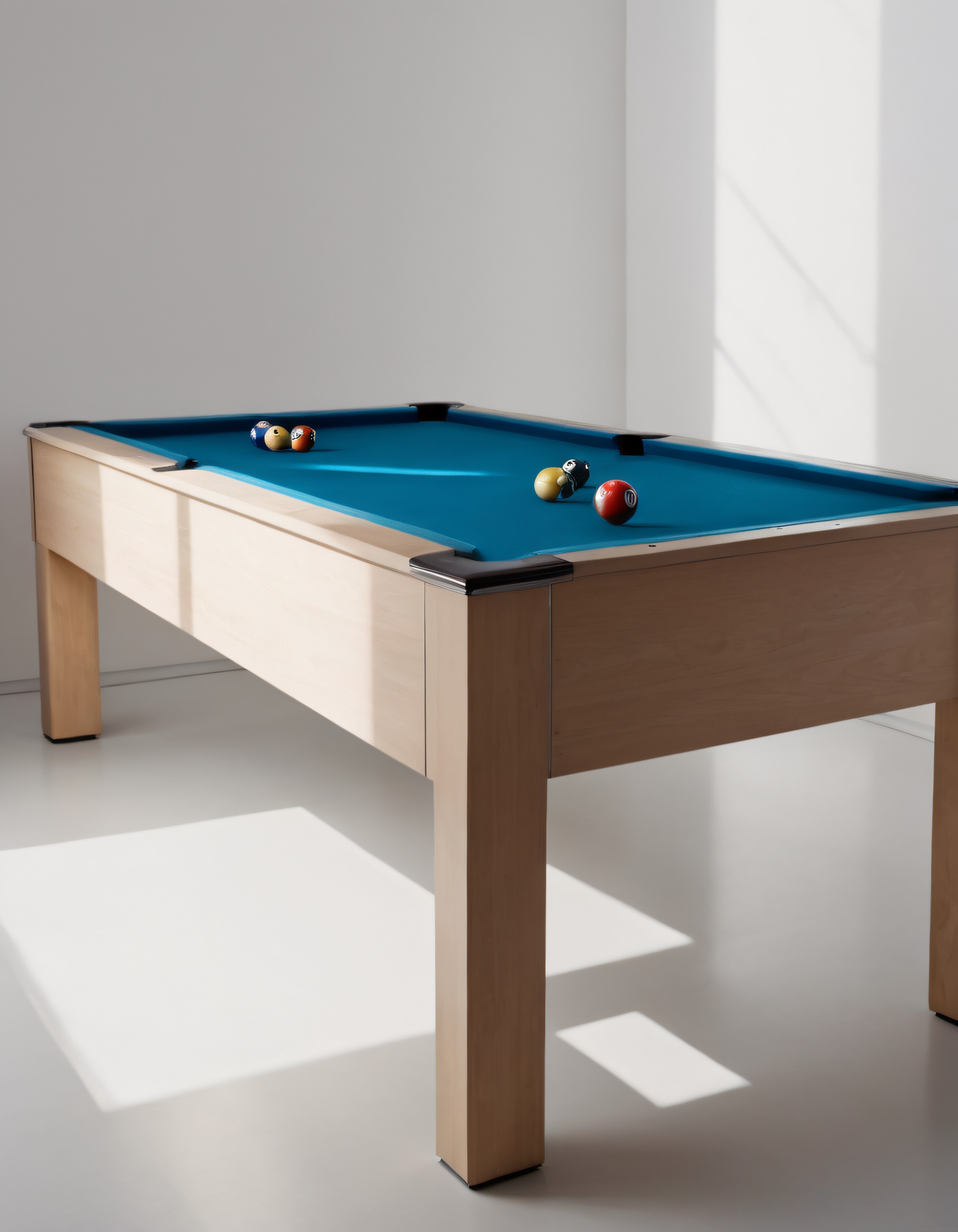 Modern İç Mekanda Şık Ahşap Bilardo Masası ve Canlı Mavi Keçe