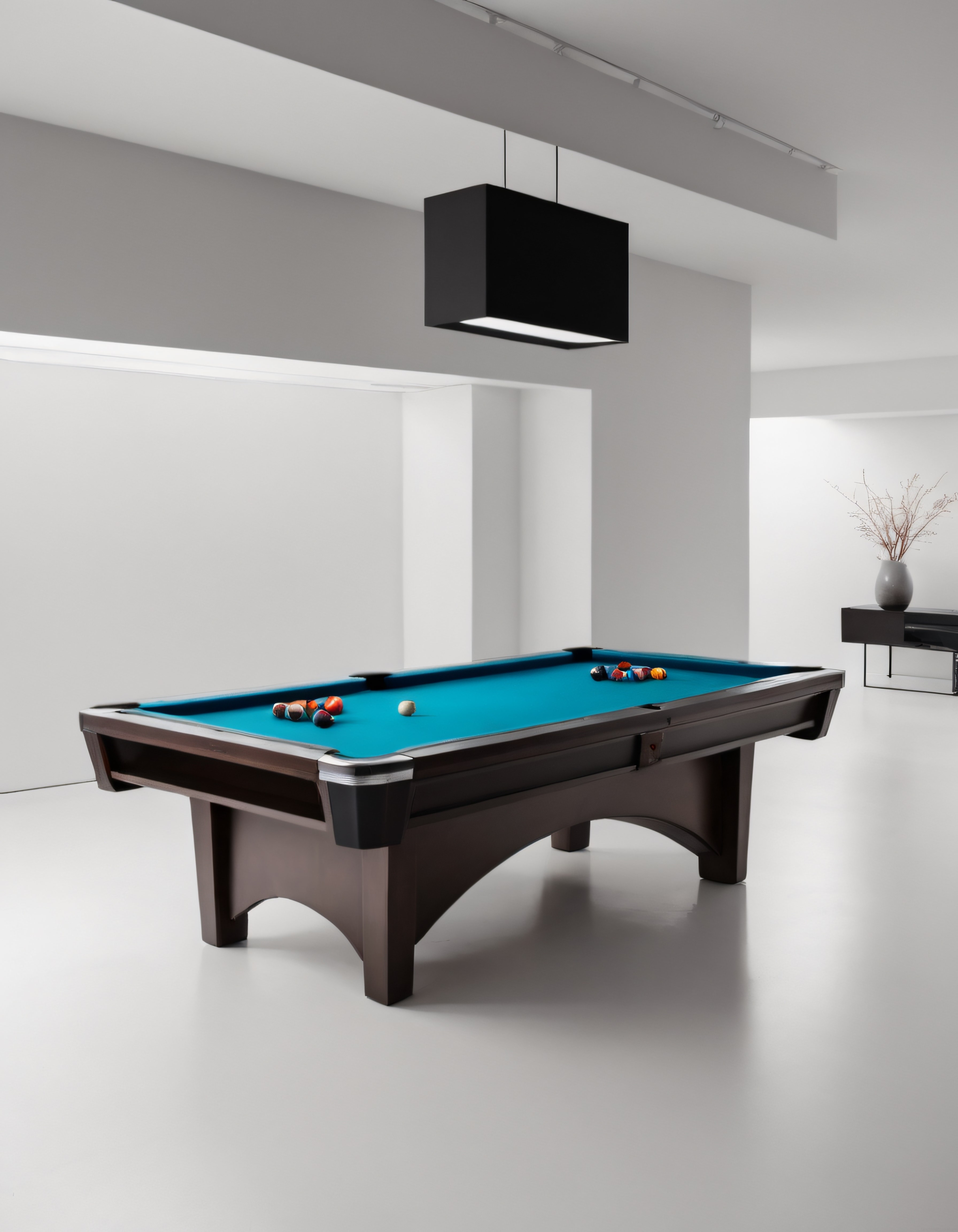 modern iç mekanda şık bilardo masası ve minimalist salon dekorasyonu