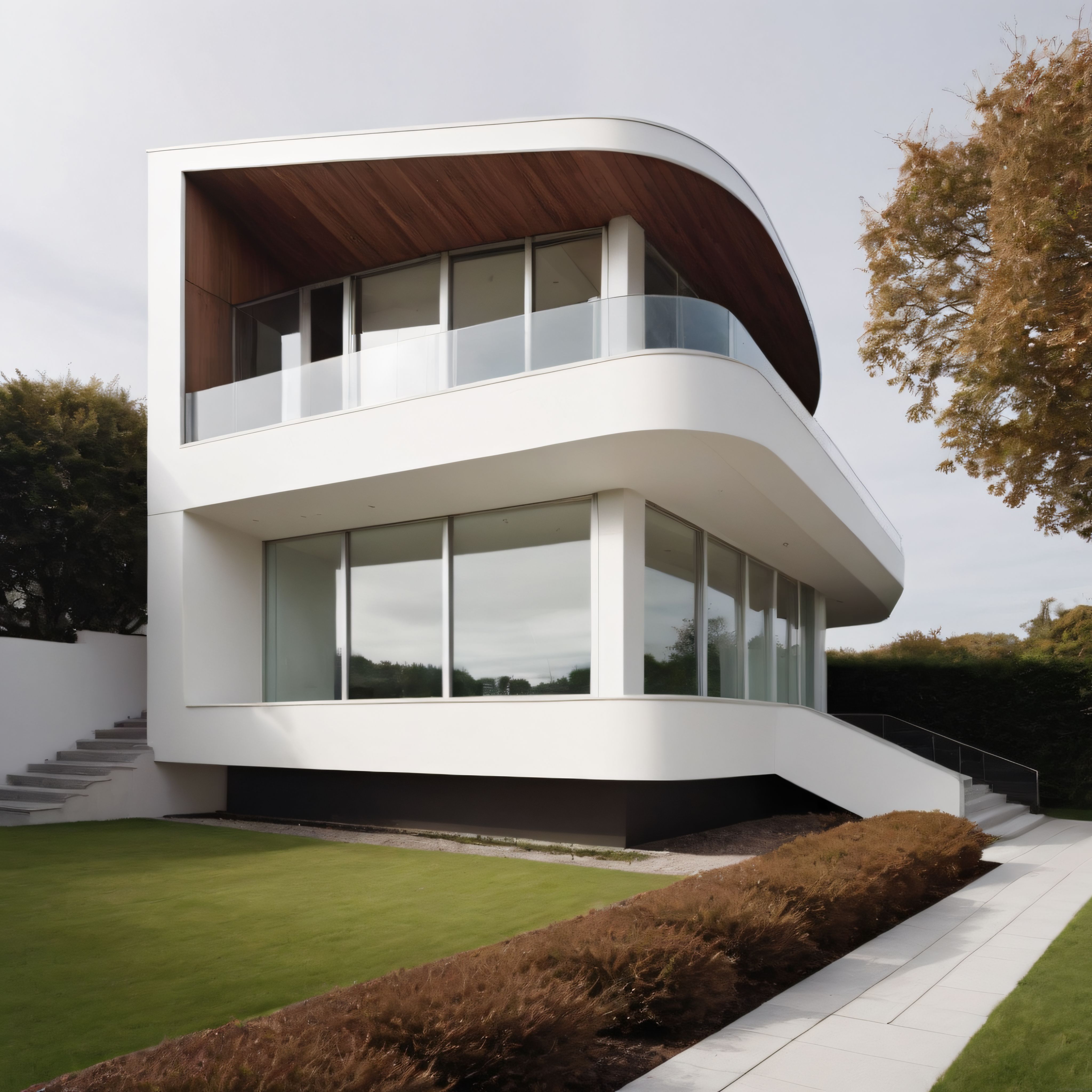 Modern Kavisli Hatları ve Ahşap Detaylarıyla Dikkat Çeken Lüks Villa Tasarımı