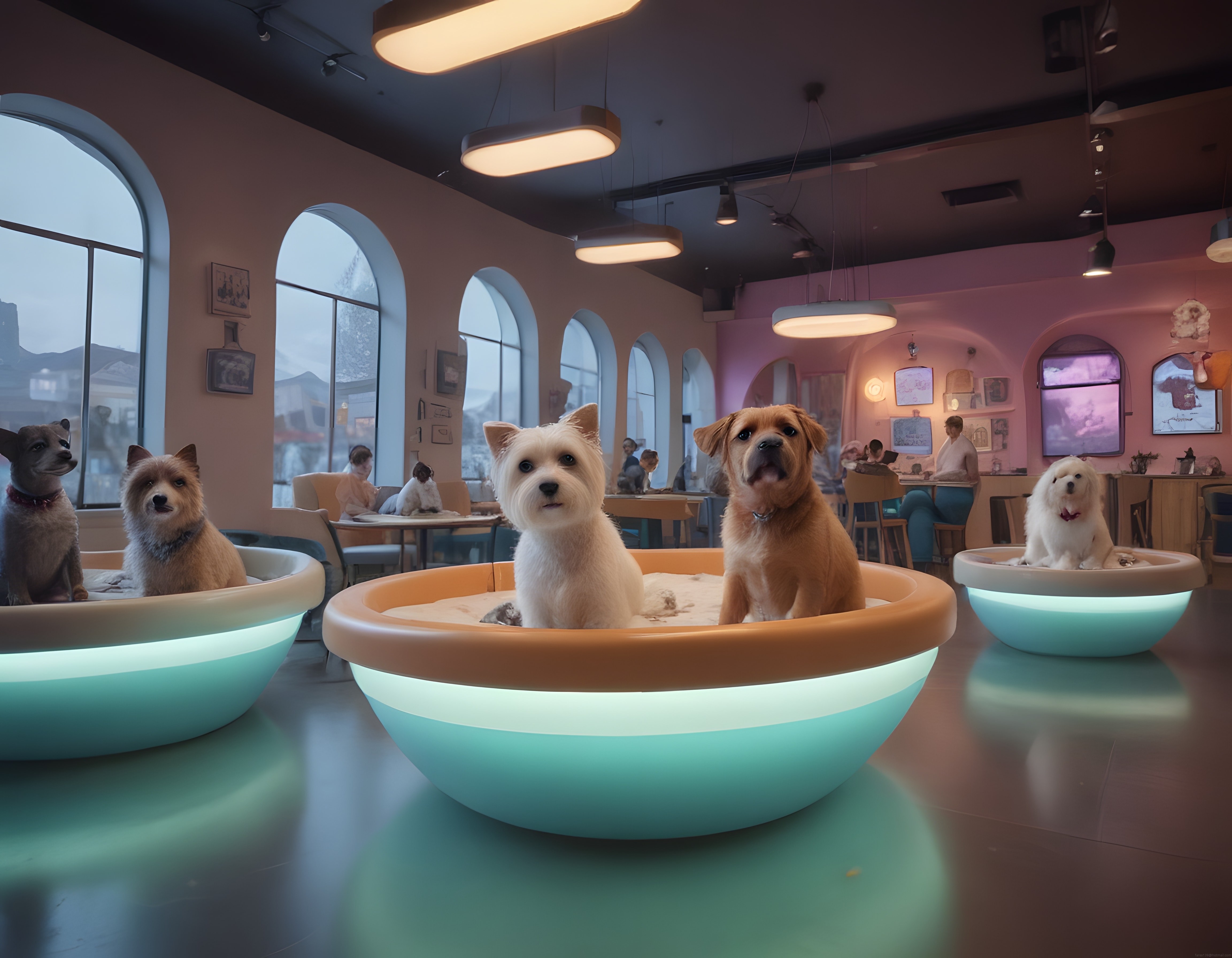 Modern Köpek Kafesinde Farklı Irkların Bir Arada Olduğu Sevimli Anlar