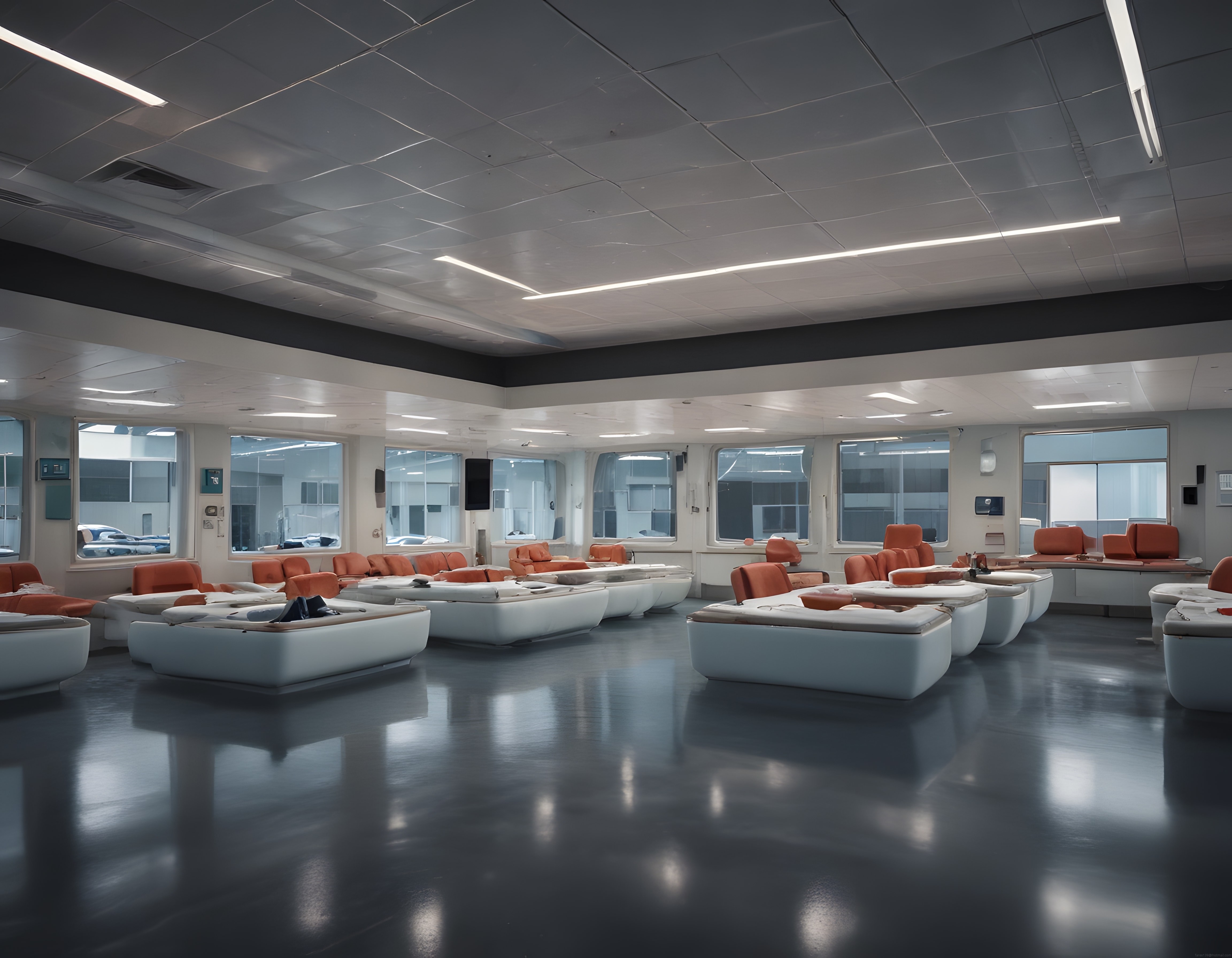 Modern Lounge Alanı, Turuncu Koltuklar ve Minimalist İç Mekan Tasarımı