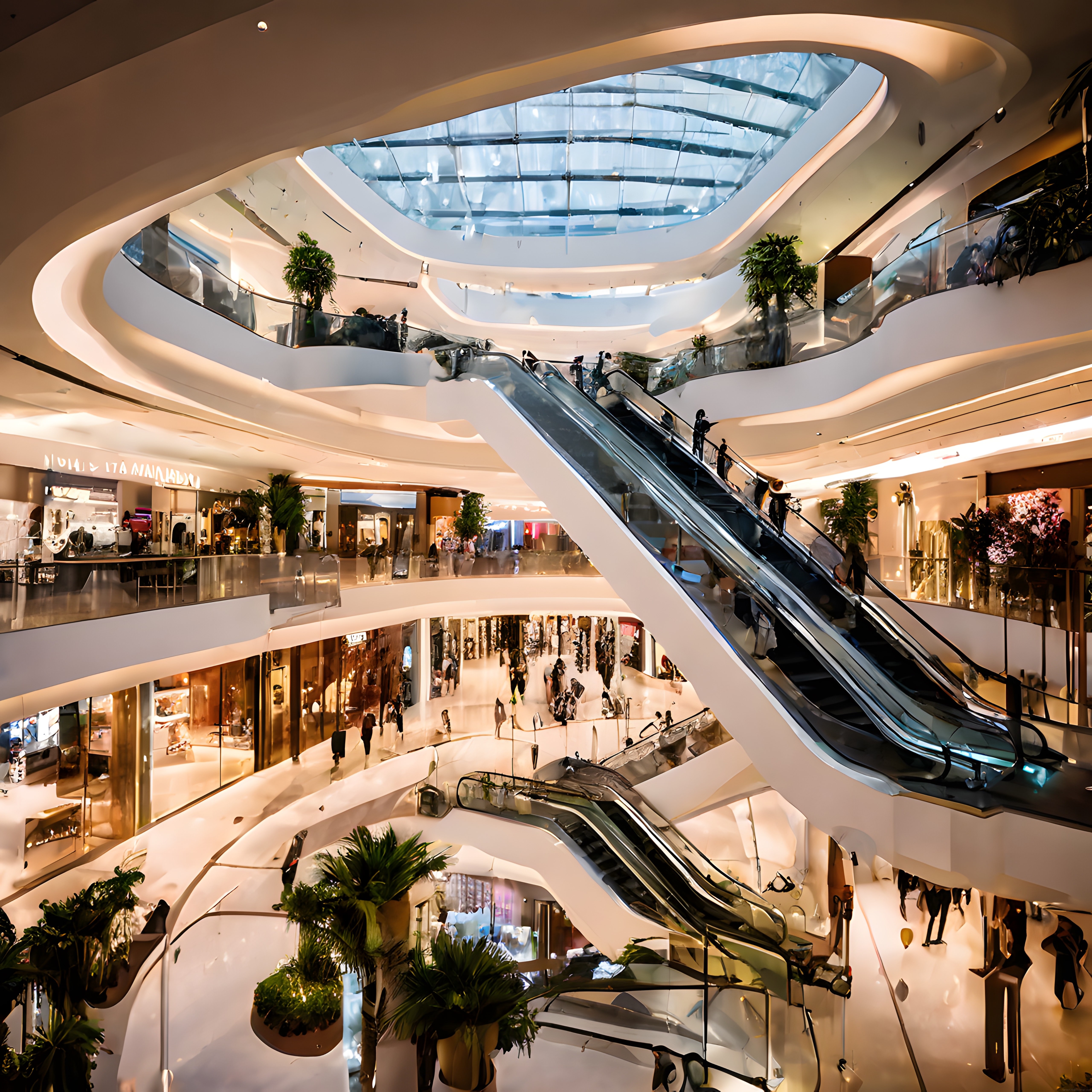Modern Lüks Alışveriş Merkezi İç Mimarisi ve Dev Yürüyen Merdivenler
