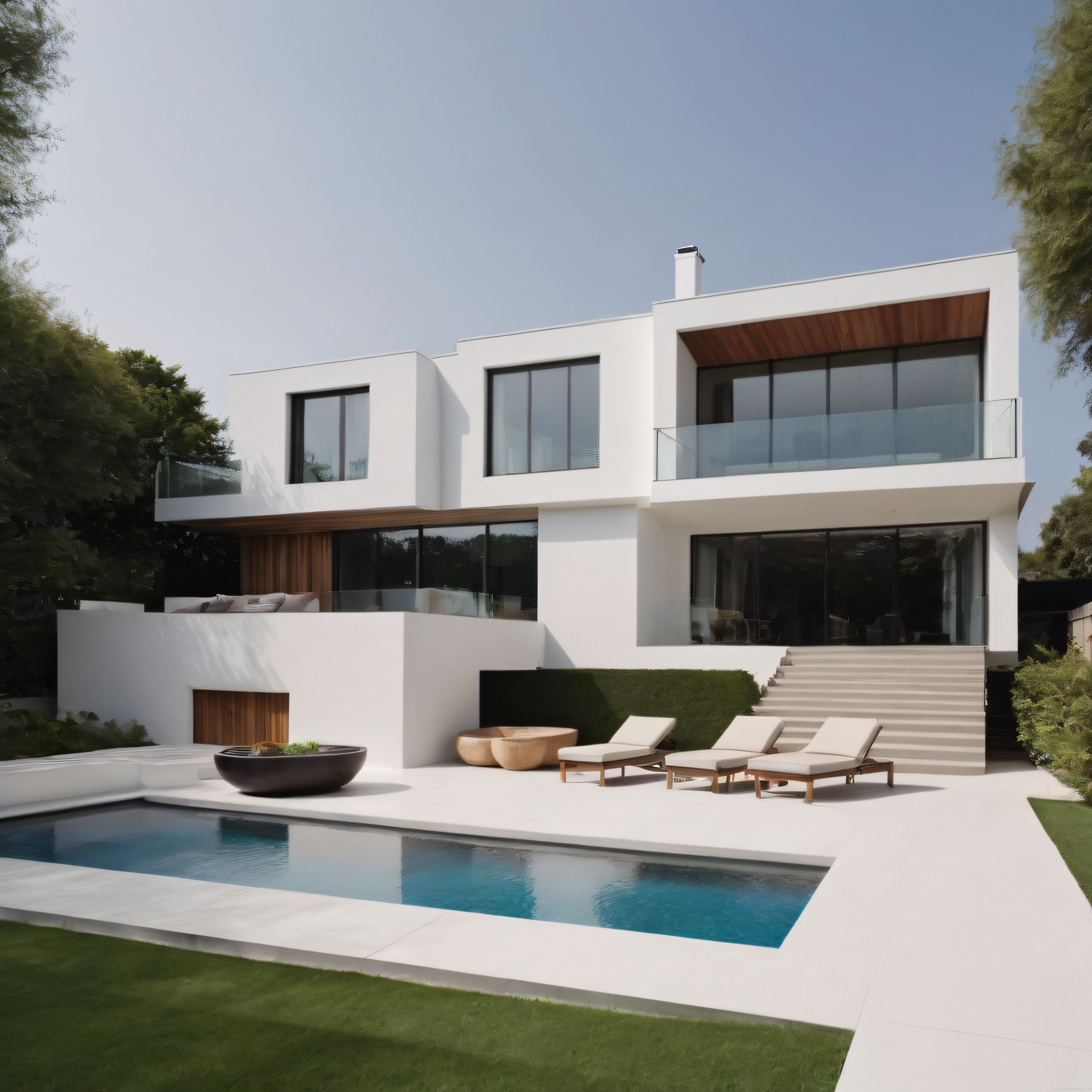 Modern Lüks Villa: Havuzlu Bahçe, Taş Teras ve Minimalist Beyaz Cephe