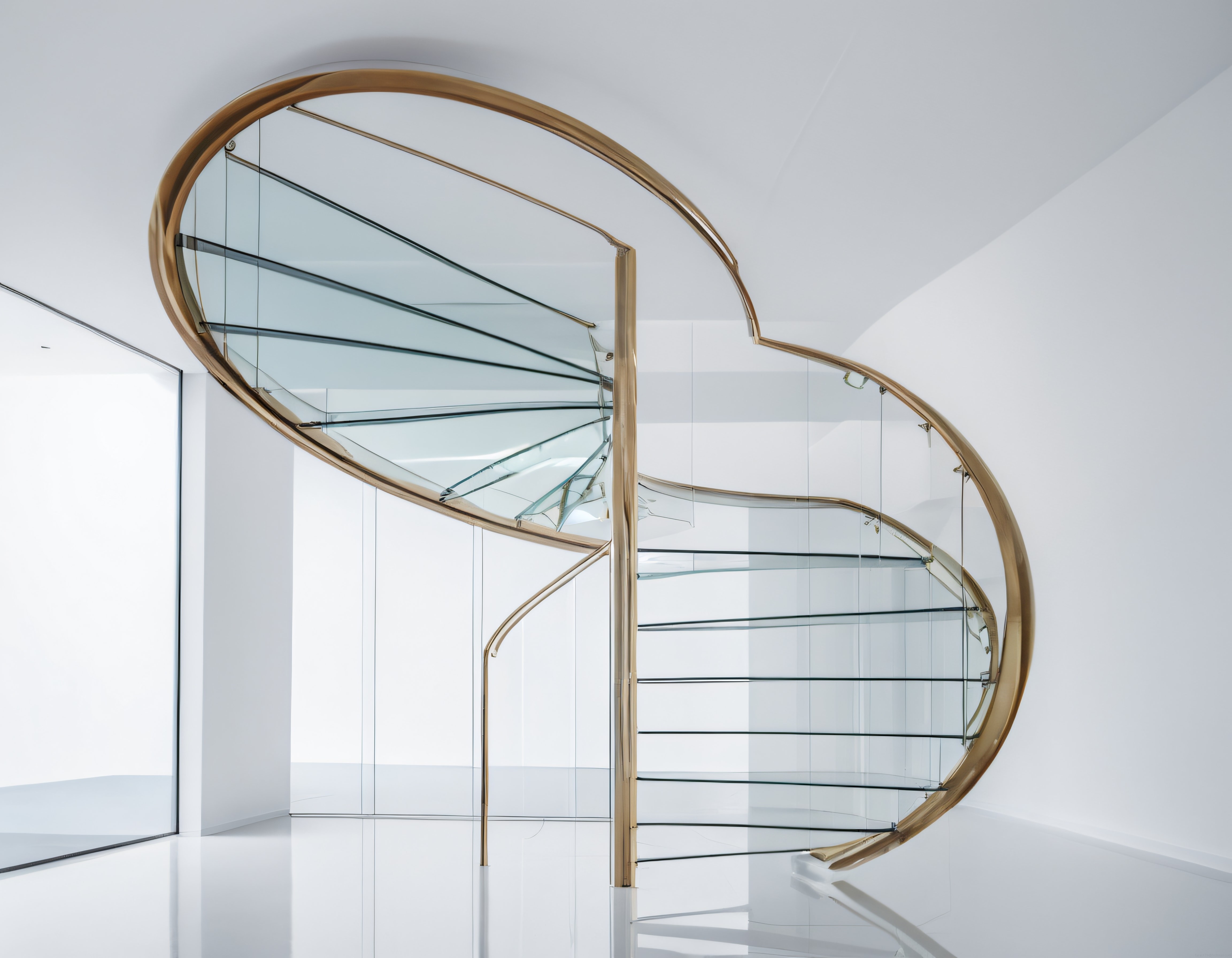 Modern Lüks Villa İçin Şeffaf Cam ve Pirinç Spiral Merdiven Tasarımı