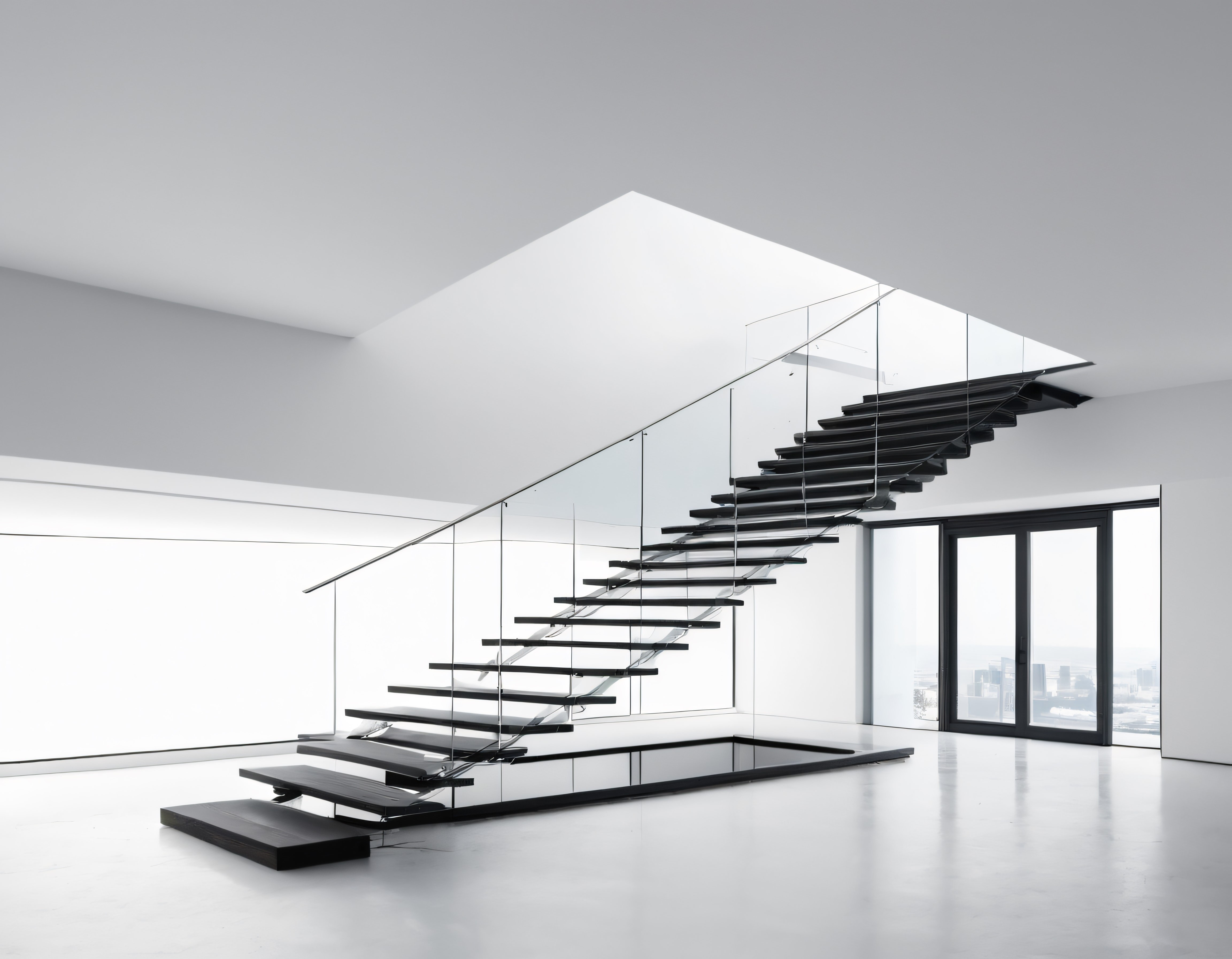 Modern Lüks Villa İçinde Cam Korkuluklu Askıda Merdiven Tasarımı