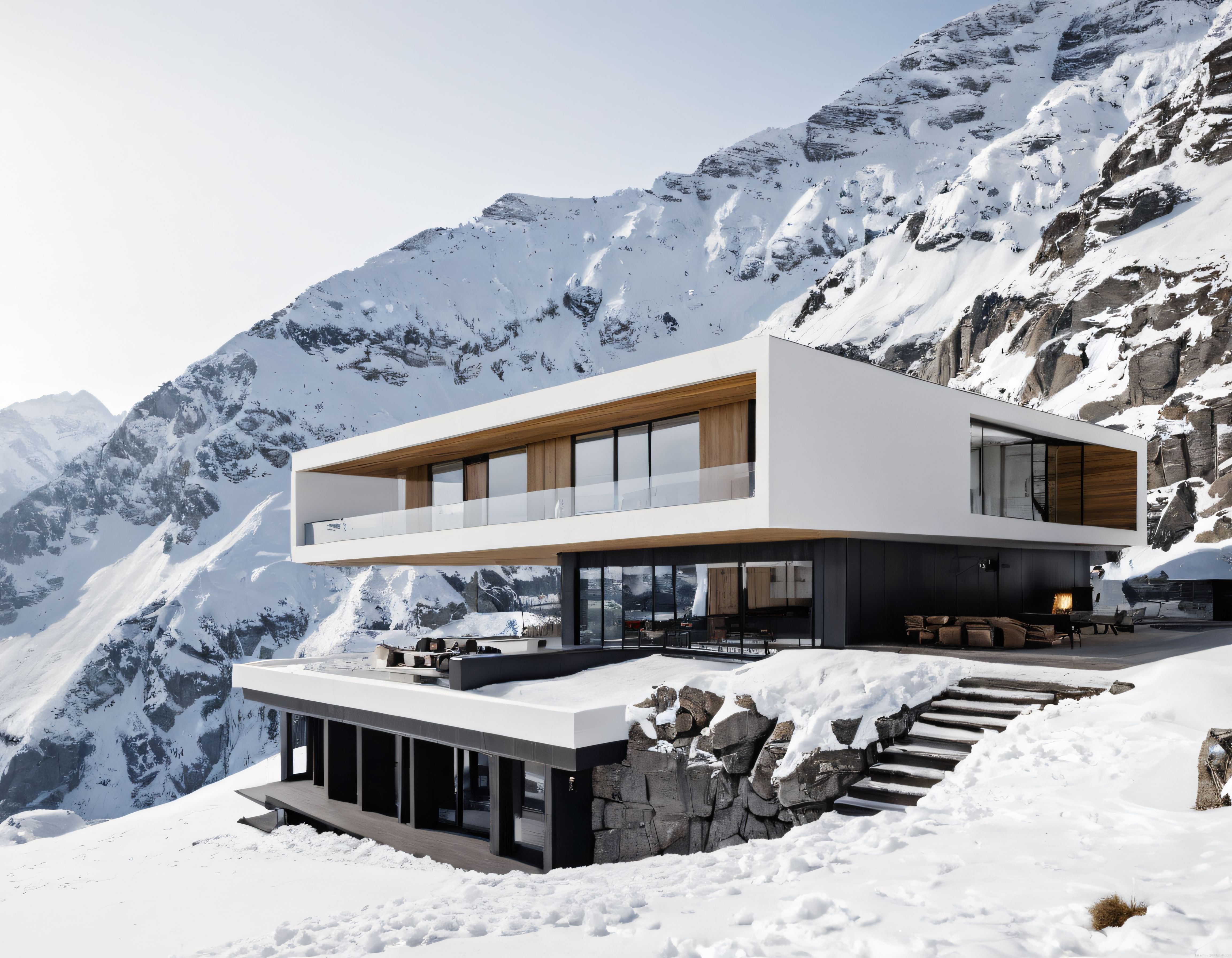 Modern Lüks Villa: Karlı Dağların Eteklerinde Minimalist Yaşam