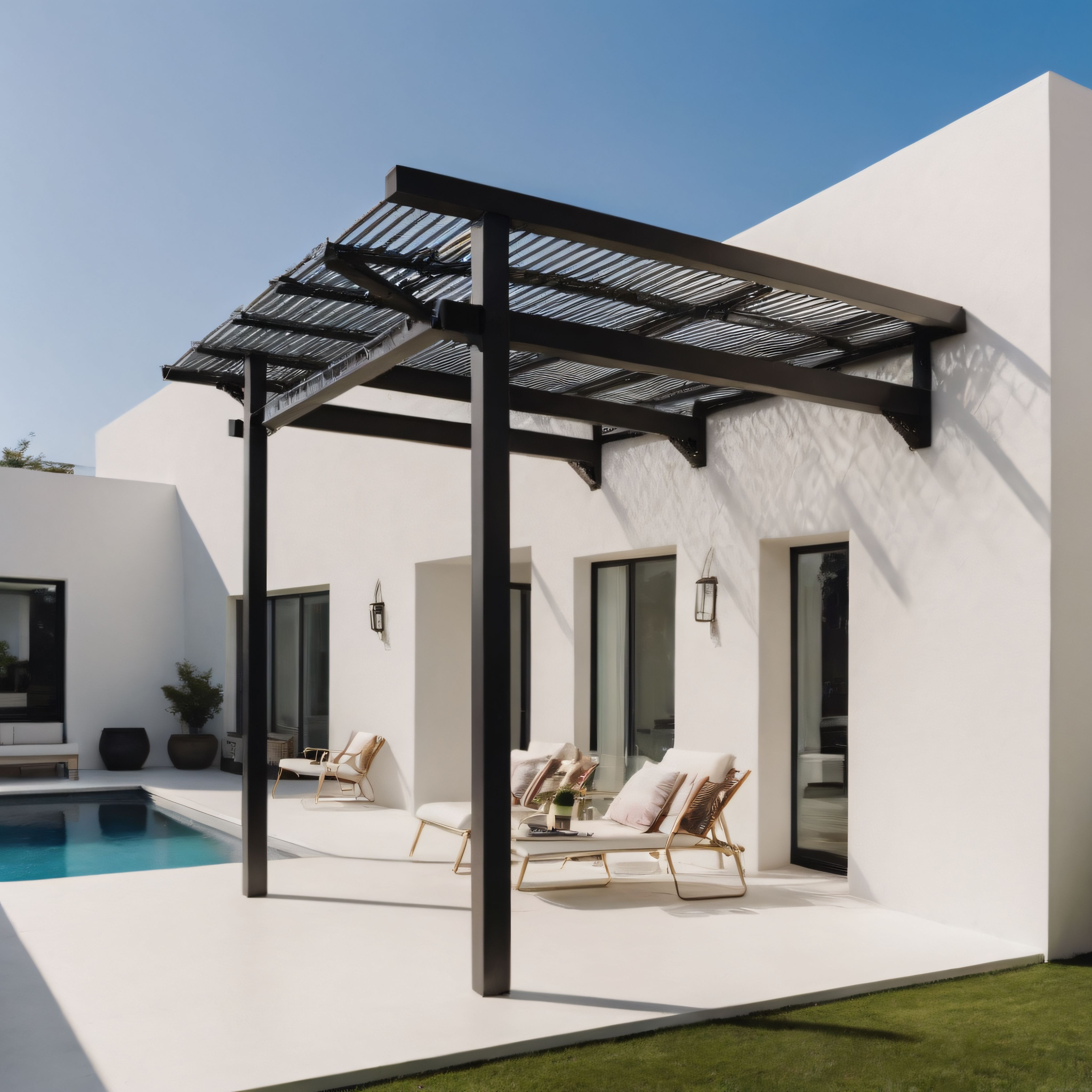 Modern Lüks Villa Terası ve Minimalist Havuz Kenarı Dekorasyonu