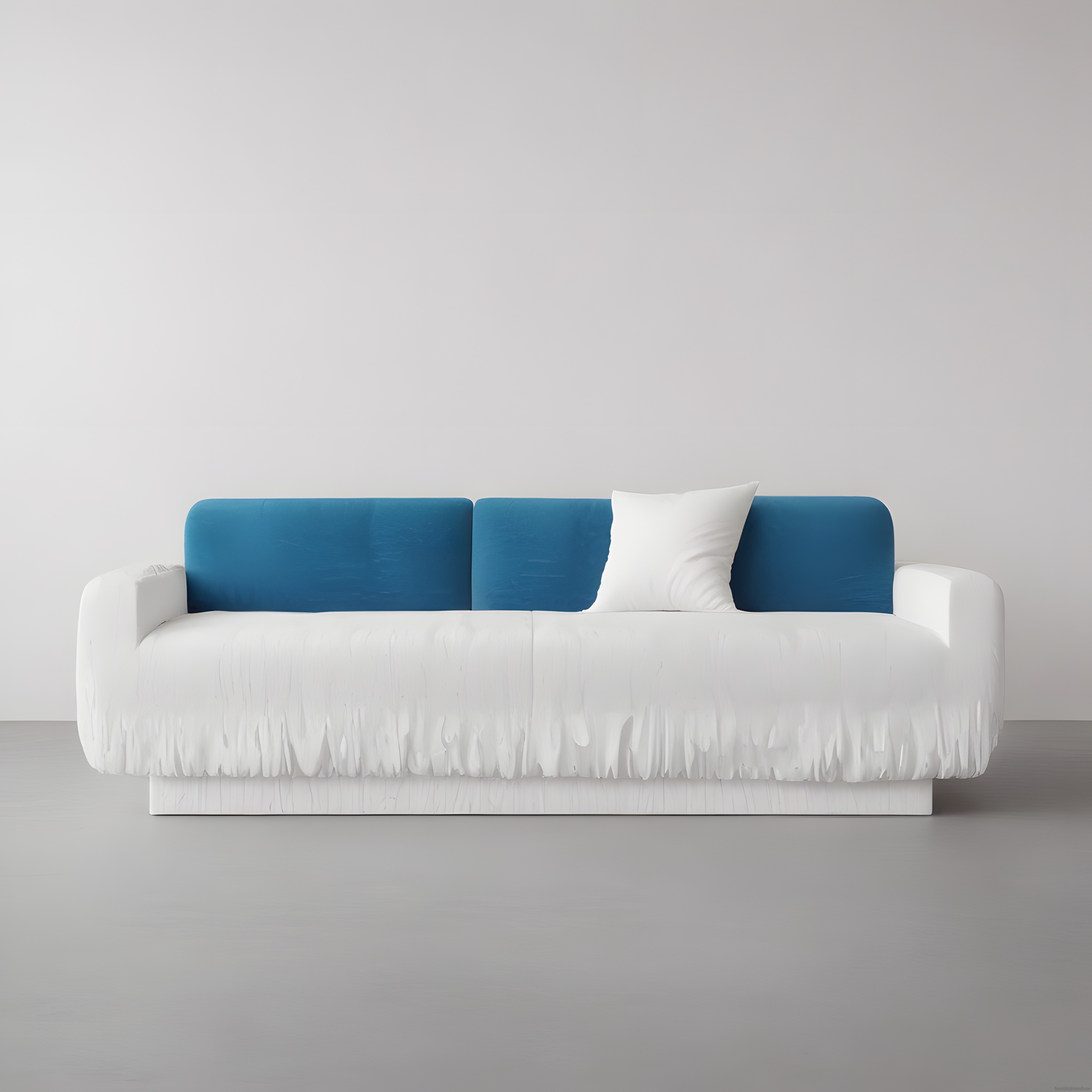 Modern mavi detaylı beyaz koltuk ile minimalist mekan tasarımı örneği