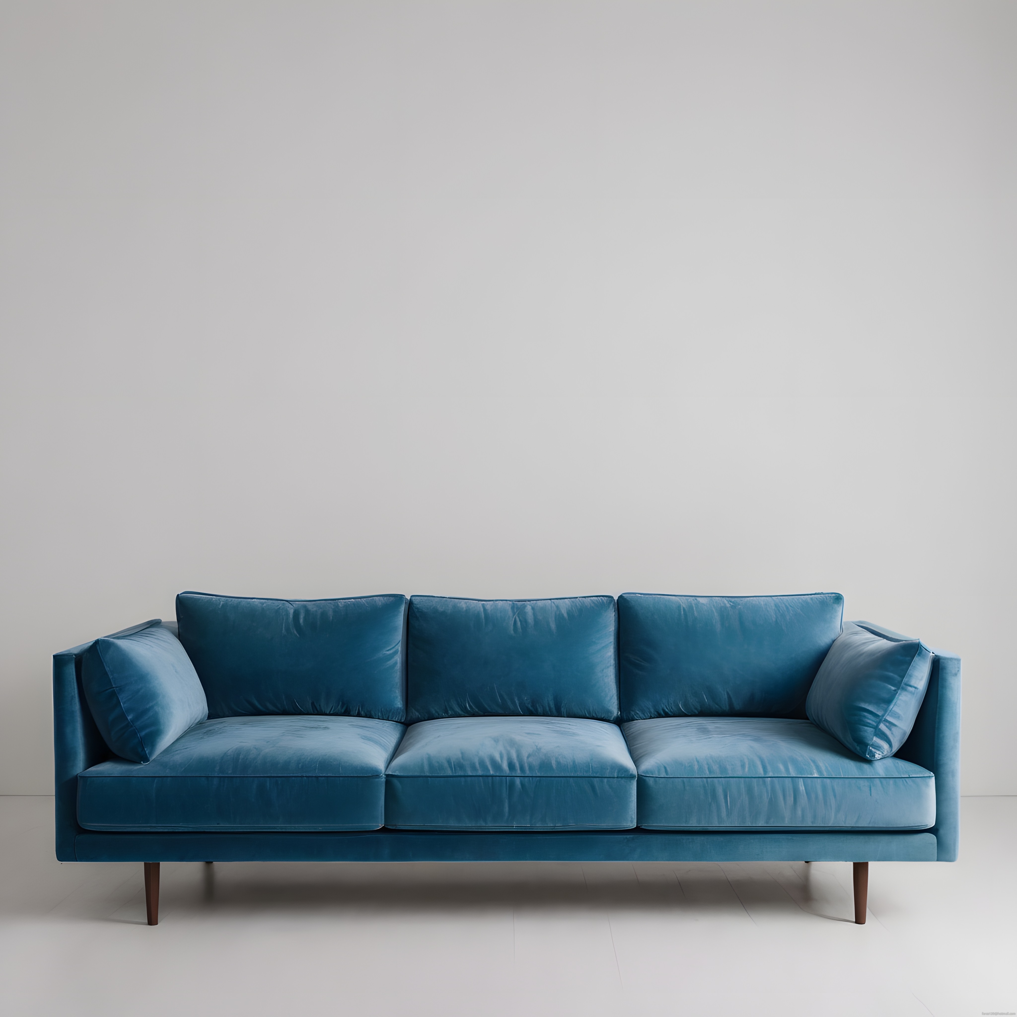 Modern Mavi Kadife Kanepe ve Minimalist Beyaz İç Mekan Tasarımı