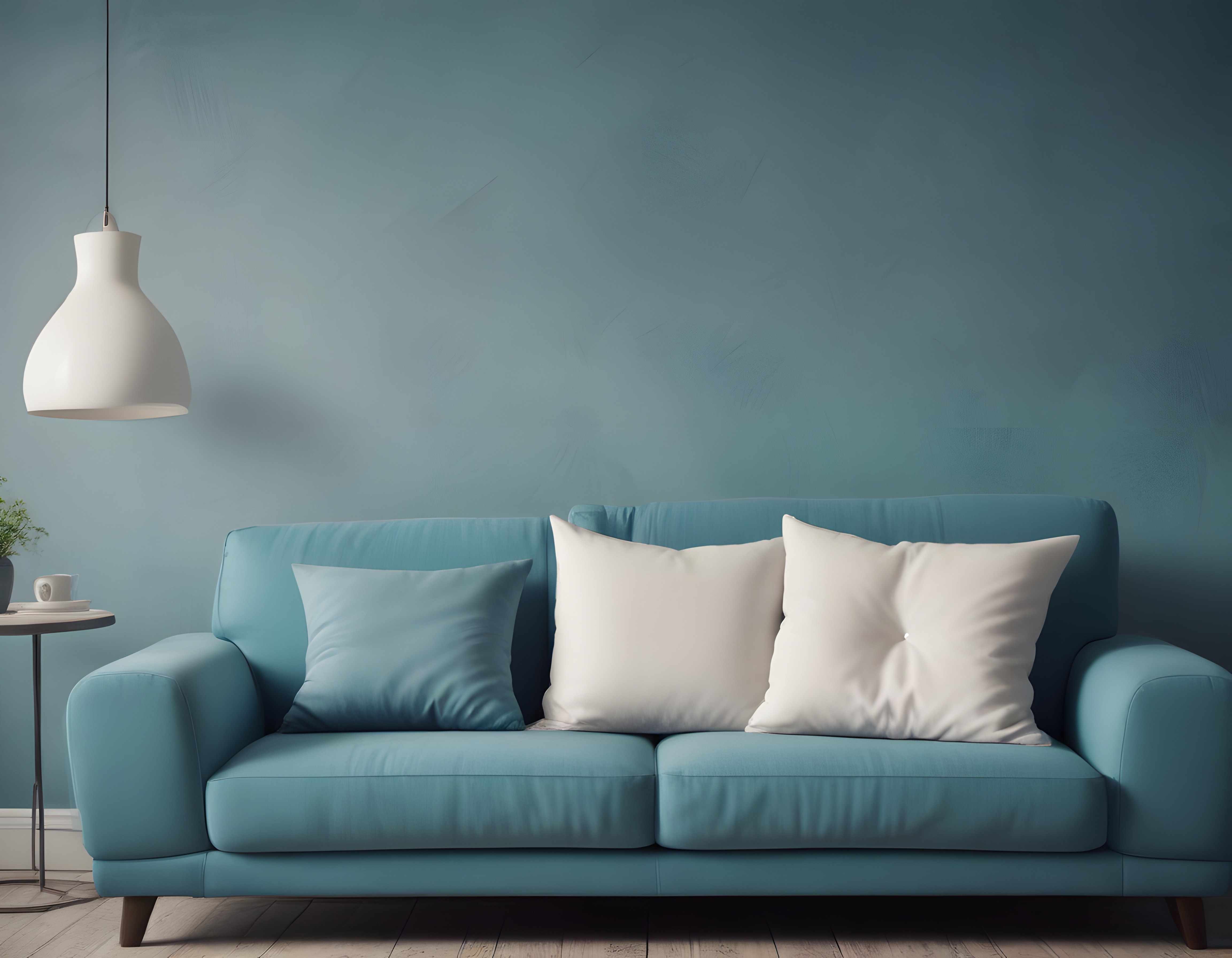 Modern Mavi Koltuk ve Minimalist Salon Dekorasyonu ile Huzurlu Ev Atmosferi