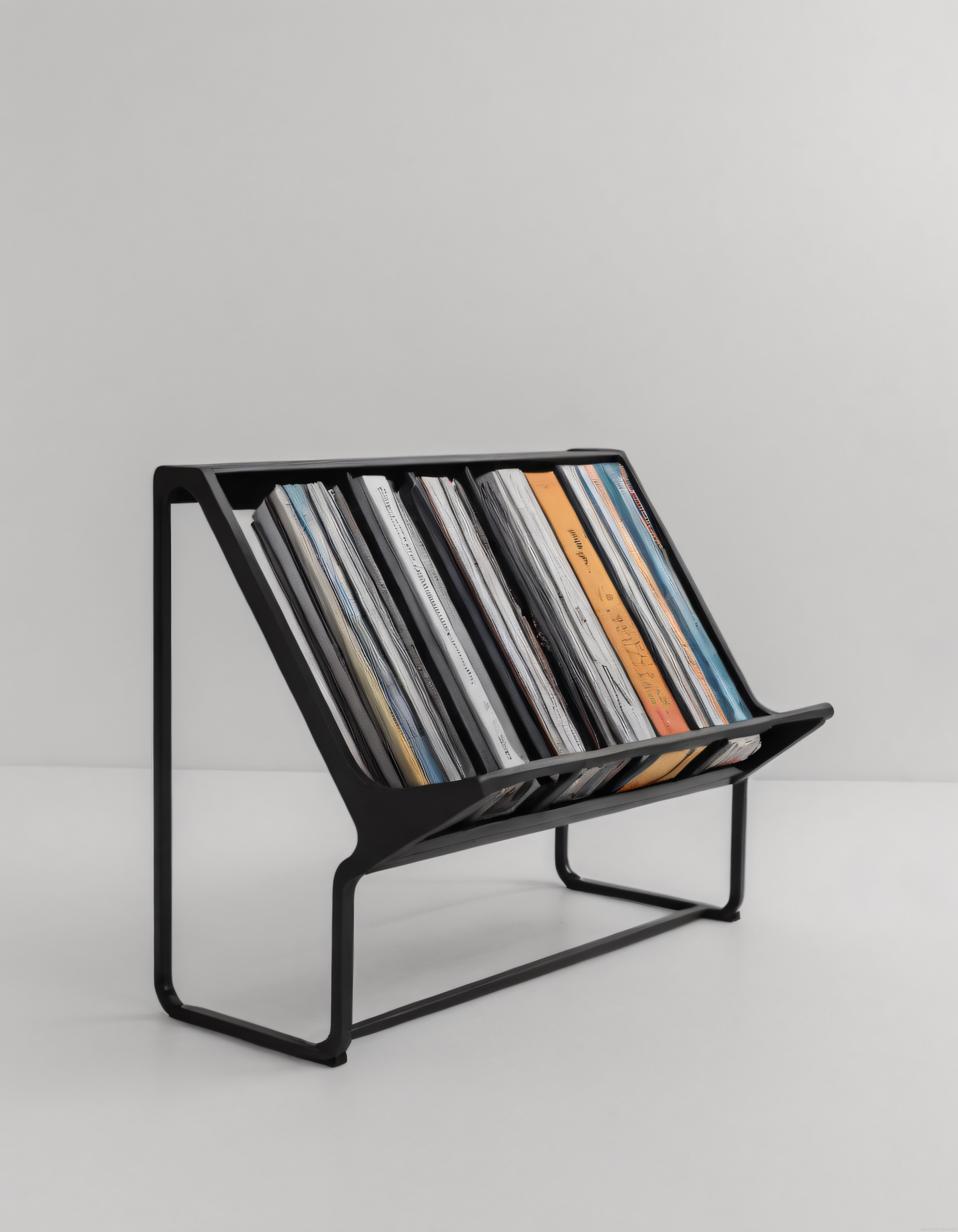 Modern Metal Standda Retro Vinyl Plak Koleksiyonu ve Renkli Albüm Kapakları