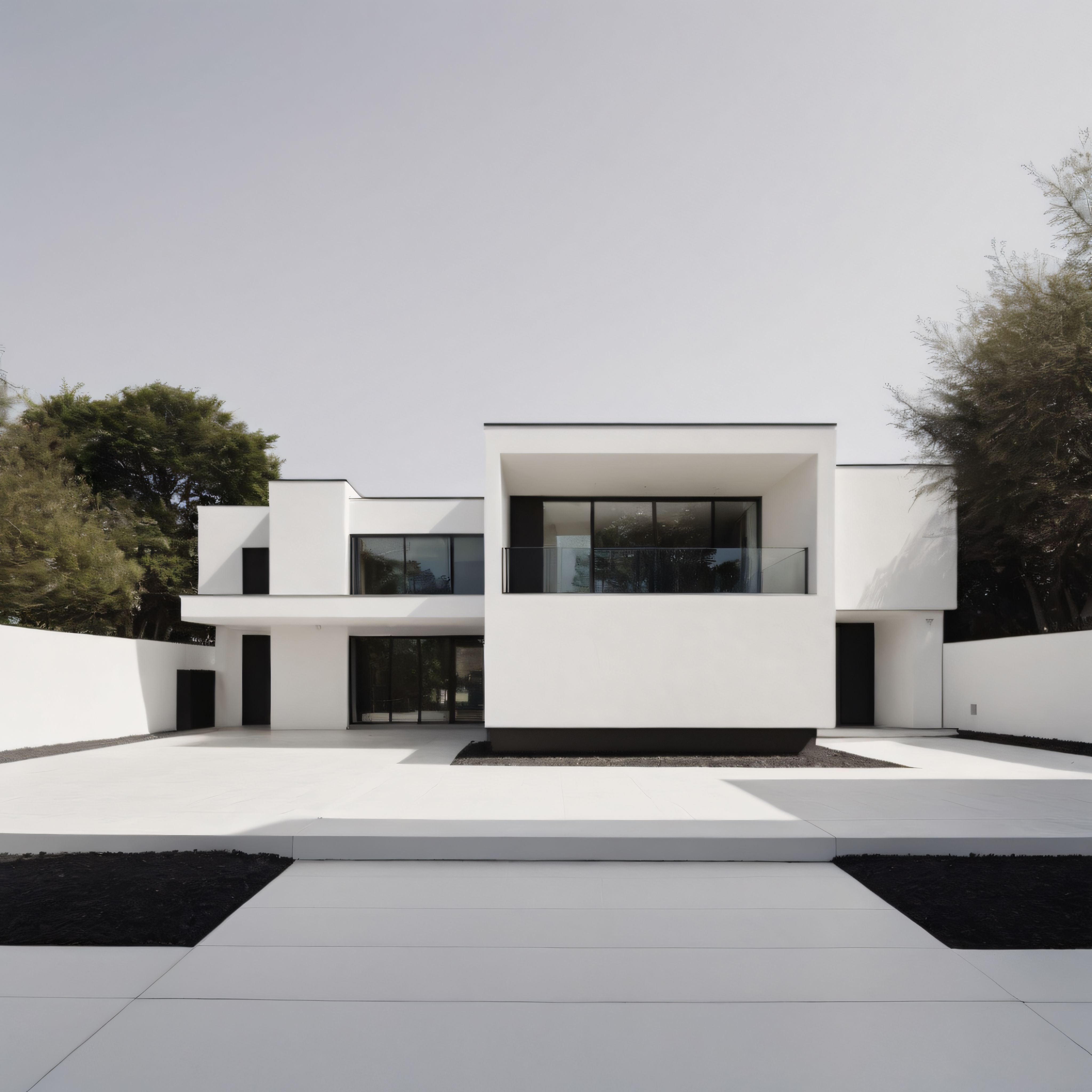 Modern mimari anlayışla tasarlanmış minimalist beyaz villa ve geniş avlu alanı Modern mimari anlayışla tasarlanmış minimalist beyaz villa ve geniş avlu alanı