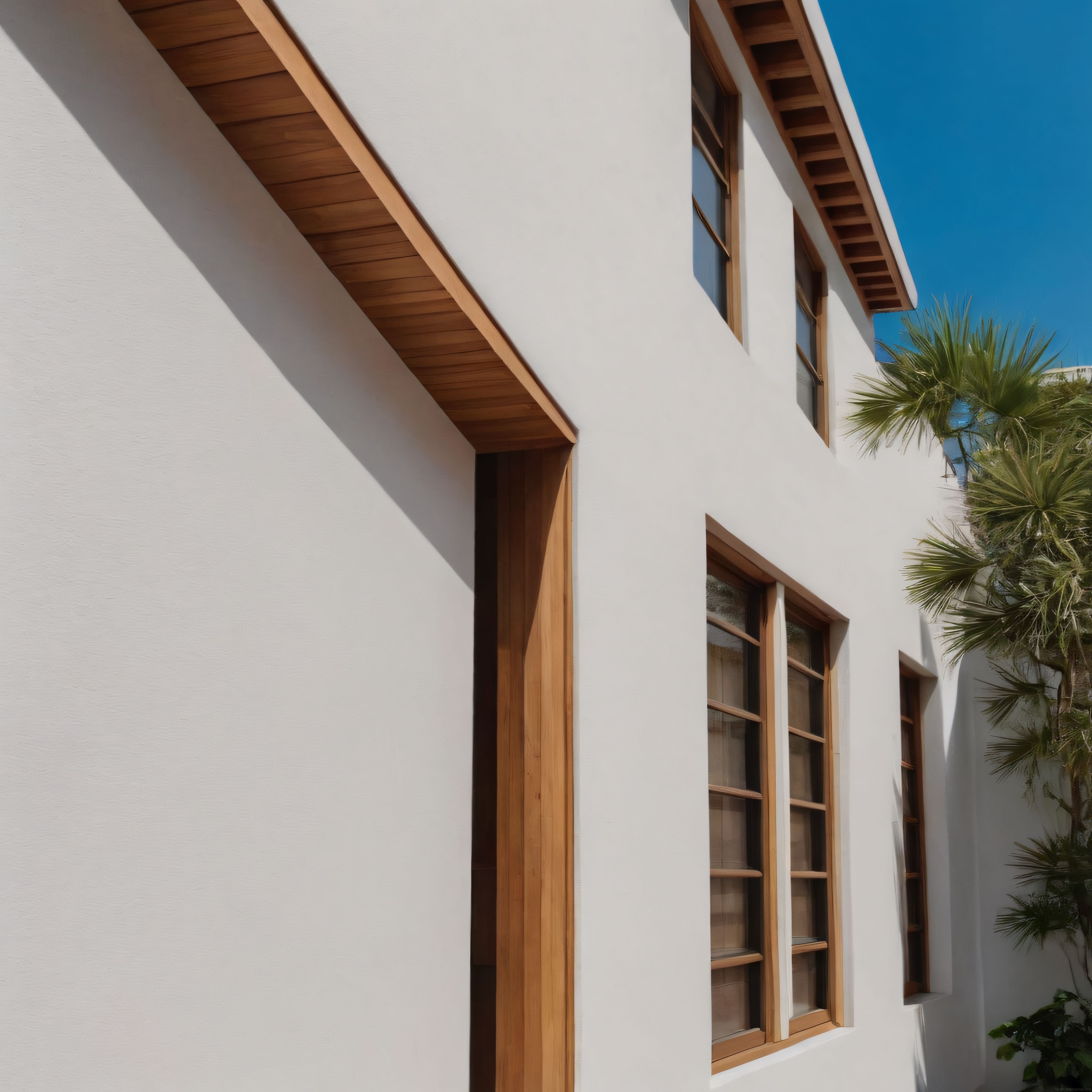 Modern Mimari Beyaz Villa Cephesi ve Doğal Ahşap Pencere Detayları