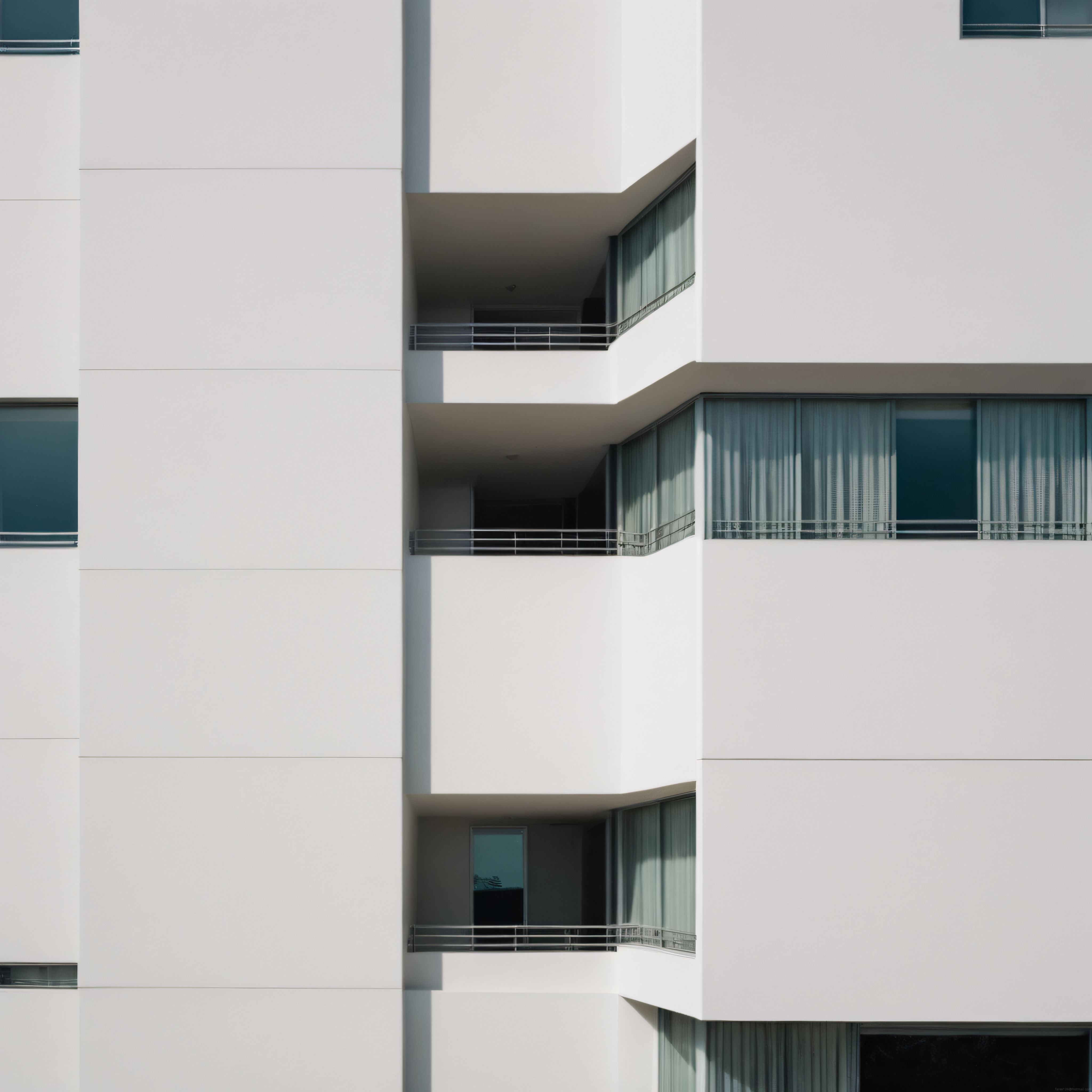 Modern Mimari Fotoğraf: Minimalist Beyaz Apartman Cephesi ve Balkon Detayları