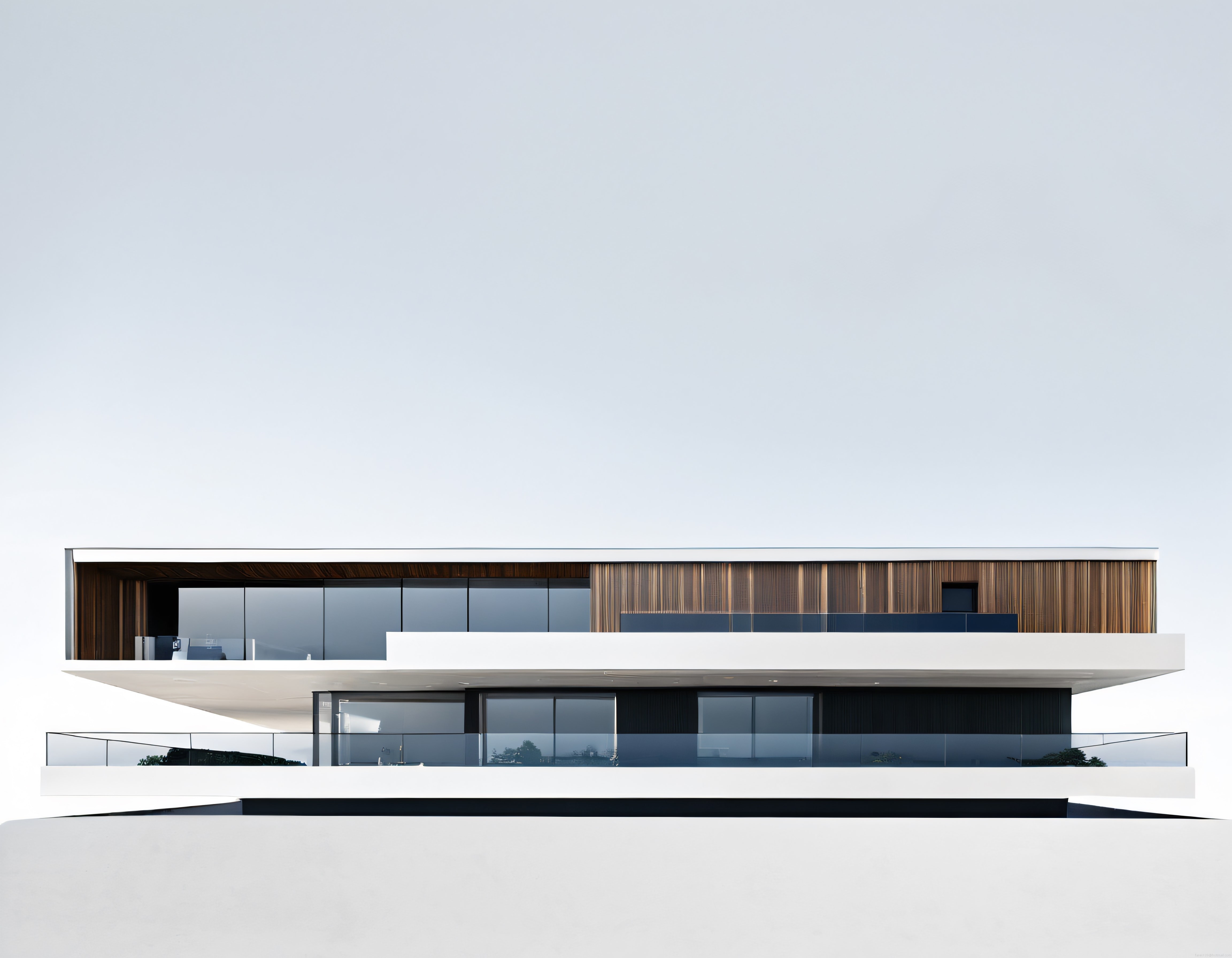 Modern mimari harikası: Beyaz beton ve ahşap detaylı minimalist villa