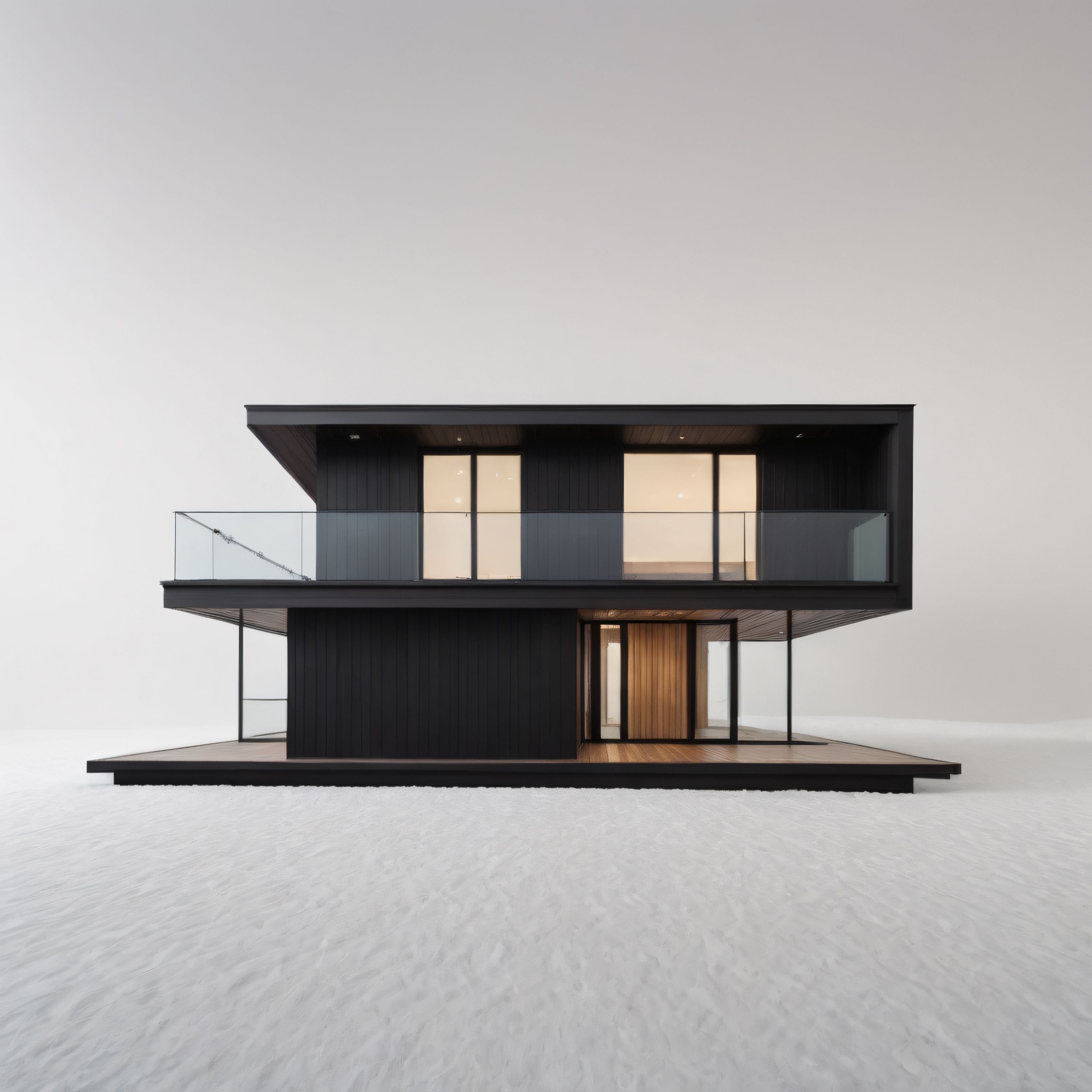 Modern Mimari Konsept: Karlı Zeminde Asılı Duran Siyah Minimalist Villa