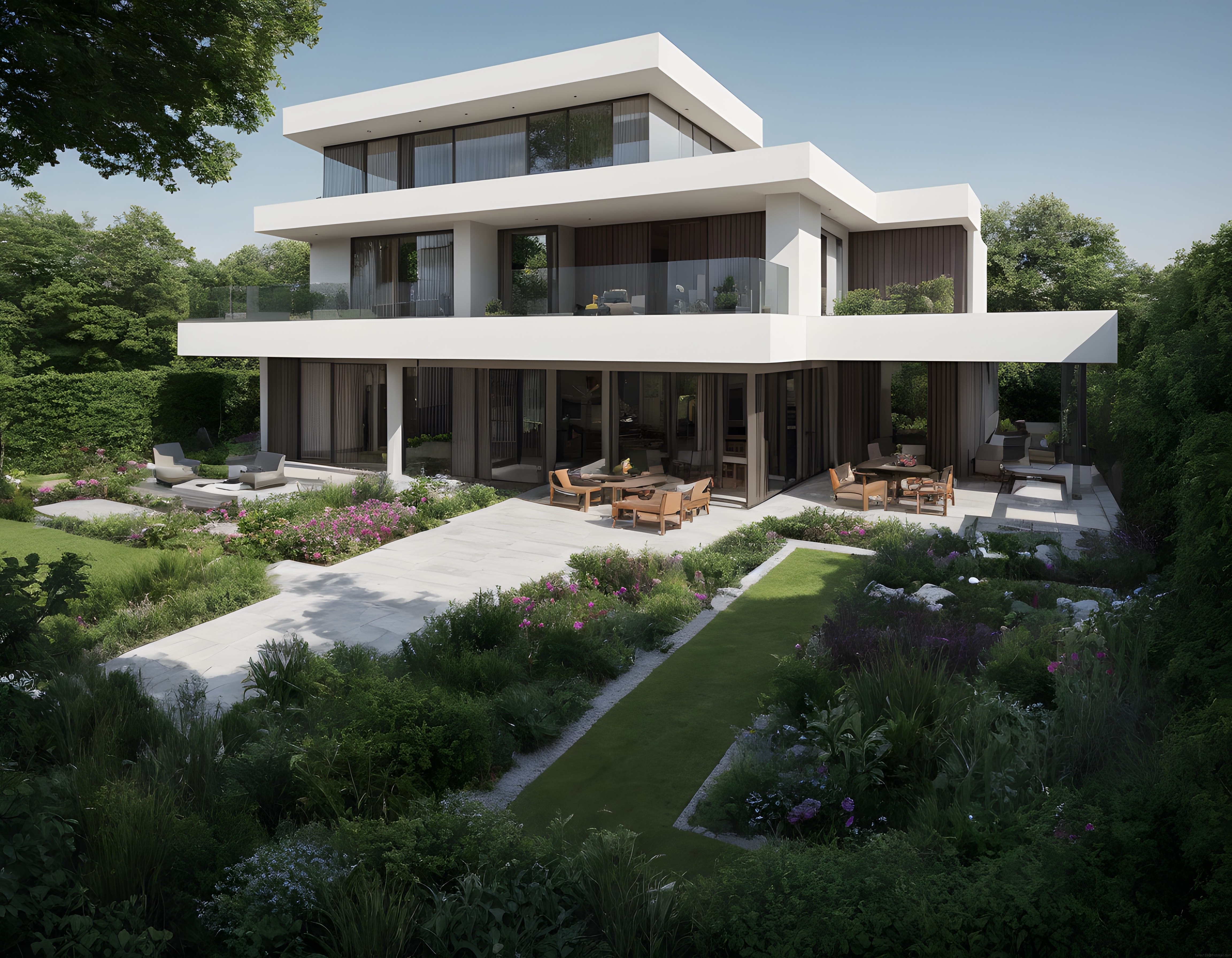 Modern Mimari Lüks Konut Renderi ve Muhteşem Peyzaj Tasarımı