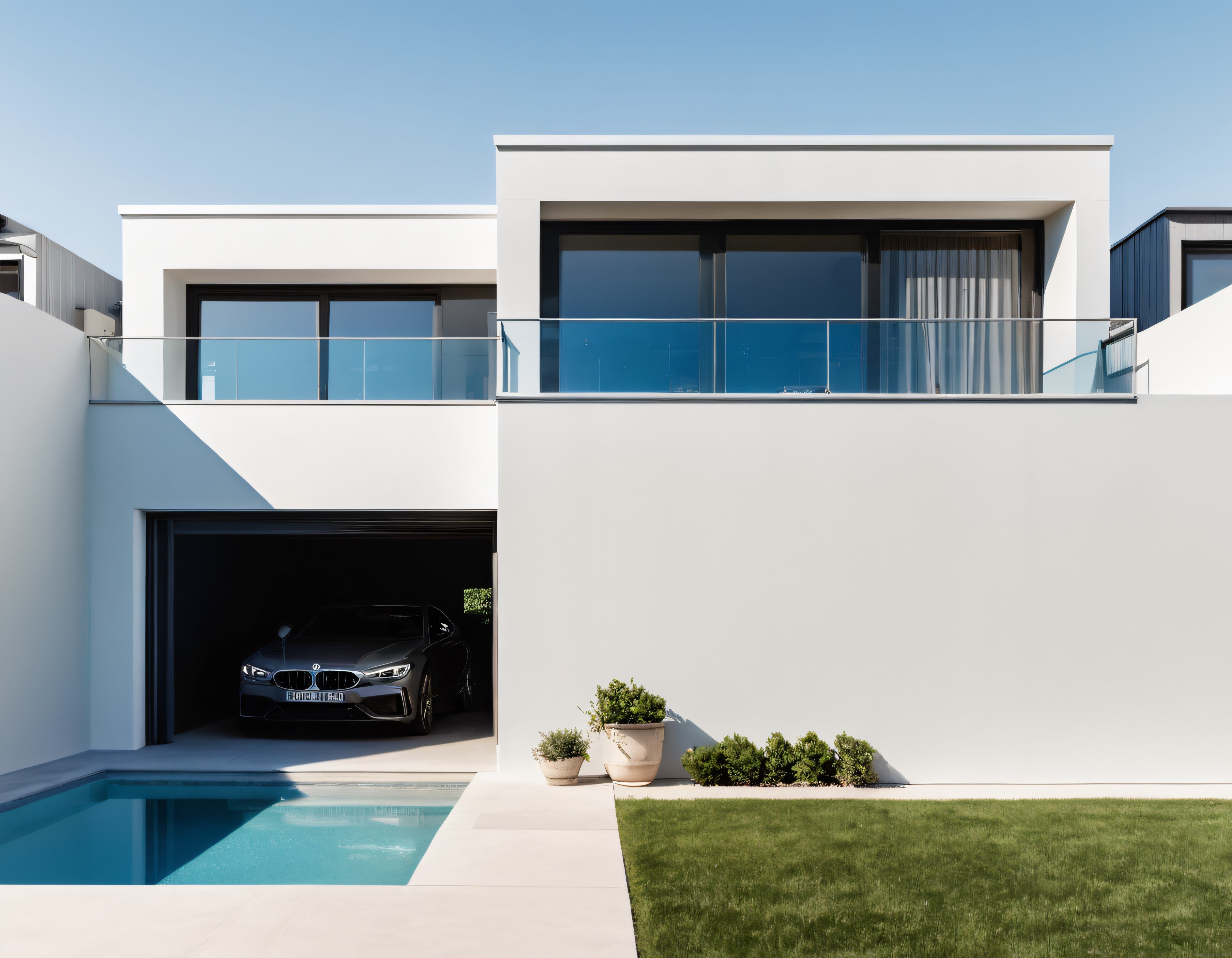 Modern Mimari Lüks Villa, Özel Havuz ve Garajda Spor Sedan ile Premium Yaşam