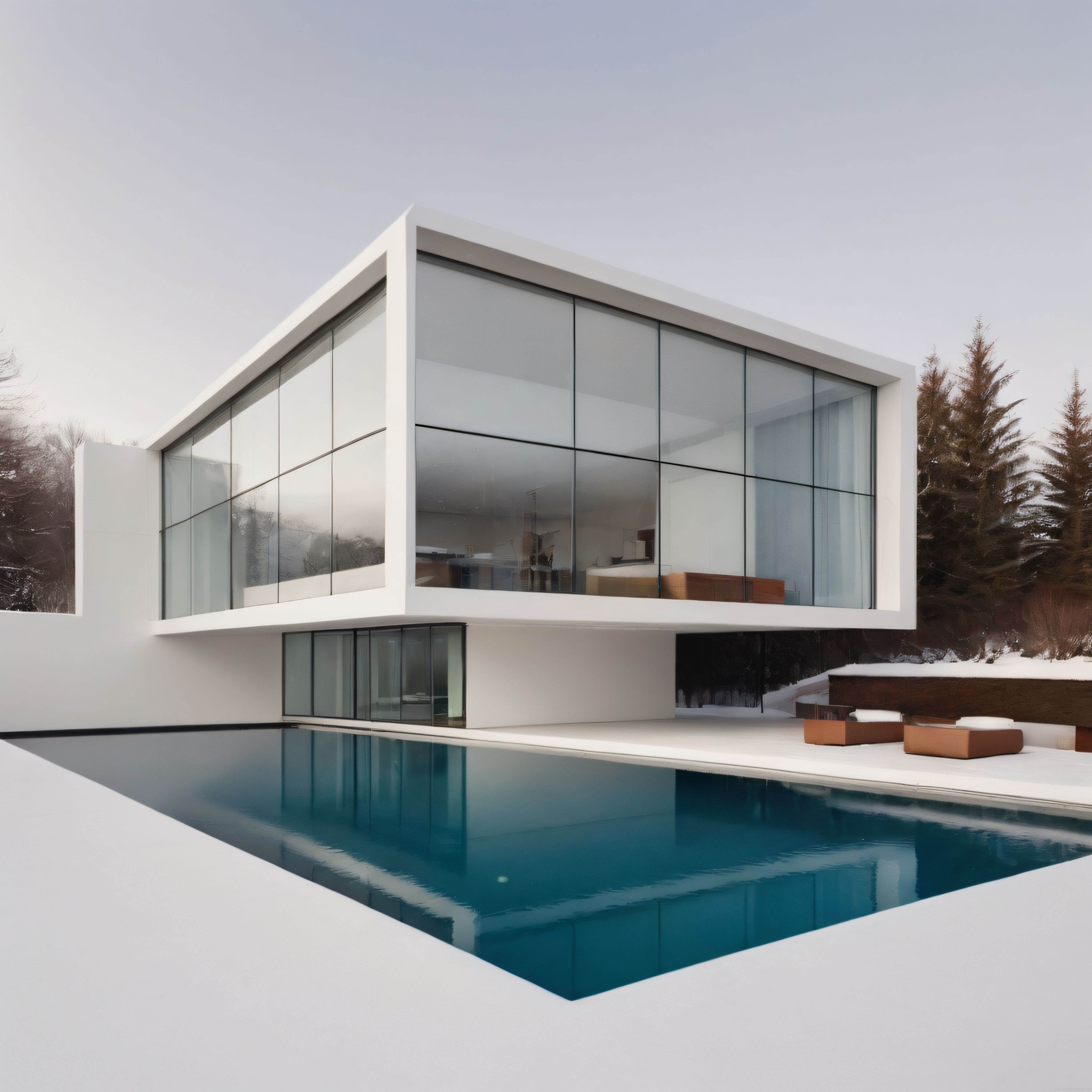 Modern Mimari Şaheser: Karlı Ormanda Cam Cepheli Minimalist Villa