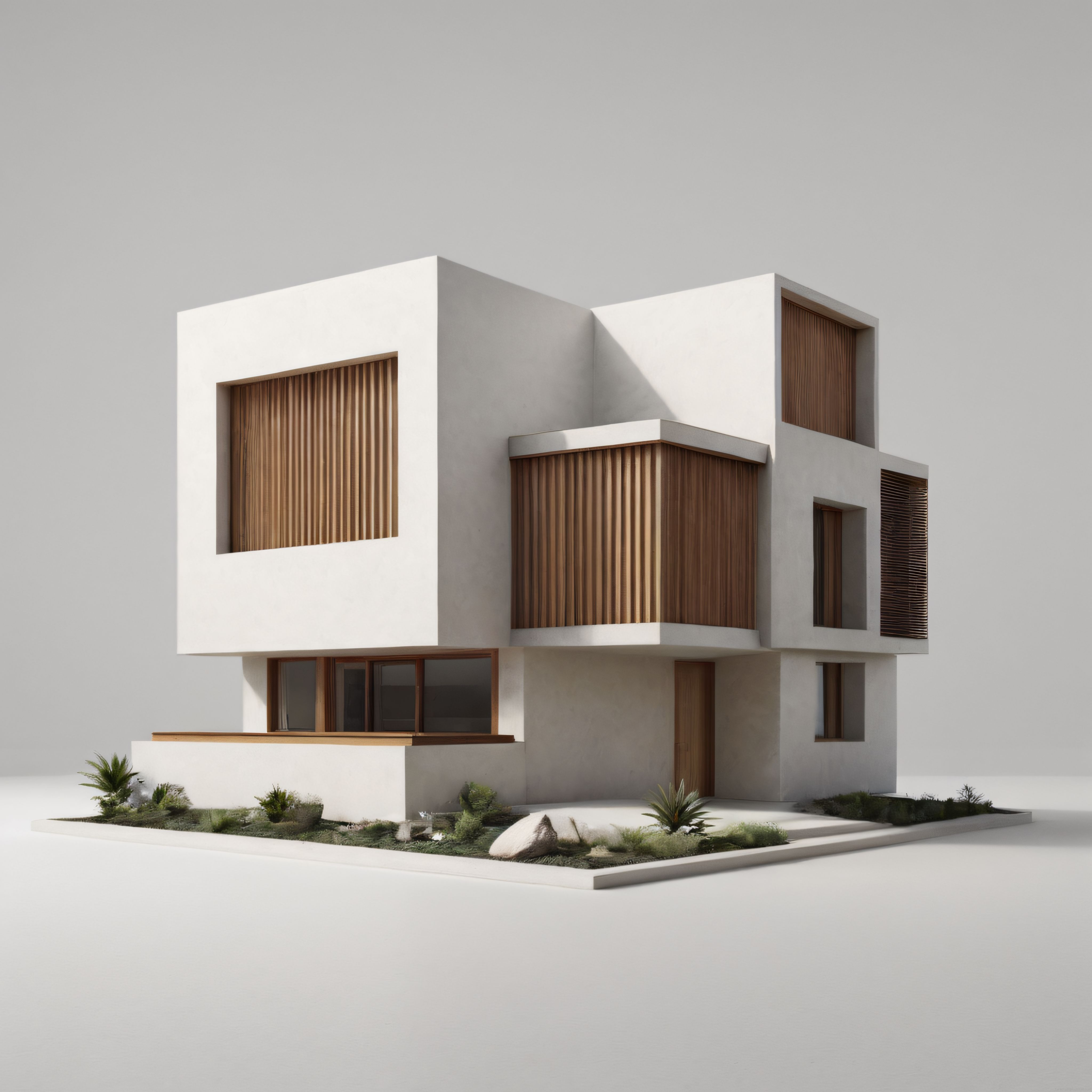 Modern Mimari Tasarım: Beyaz Beton ve Ahşap Detaylarla Minimalist Kübik Villa