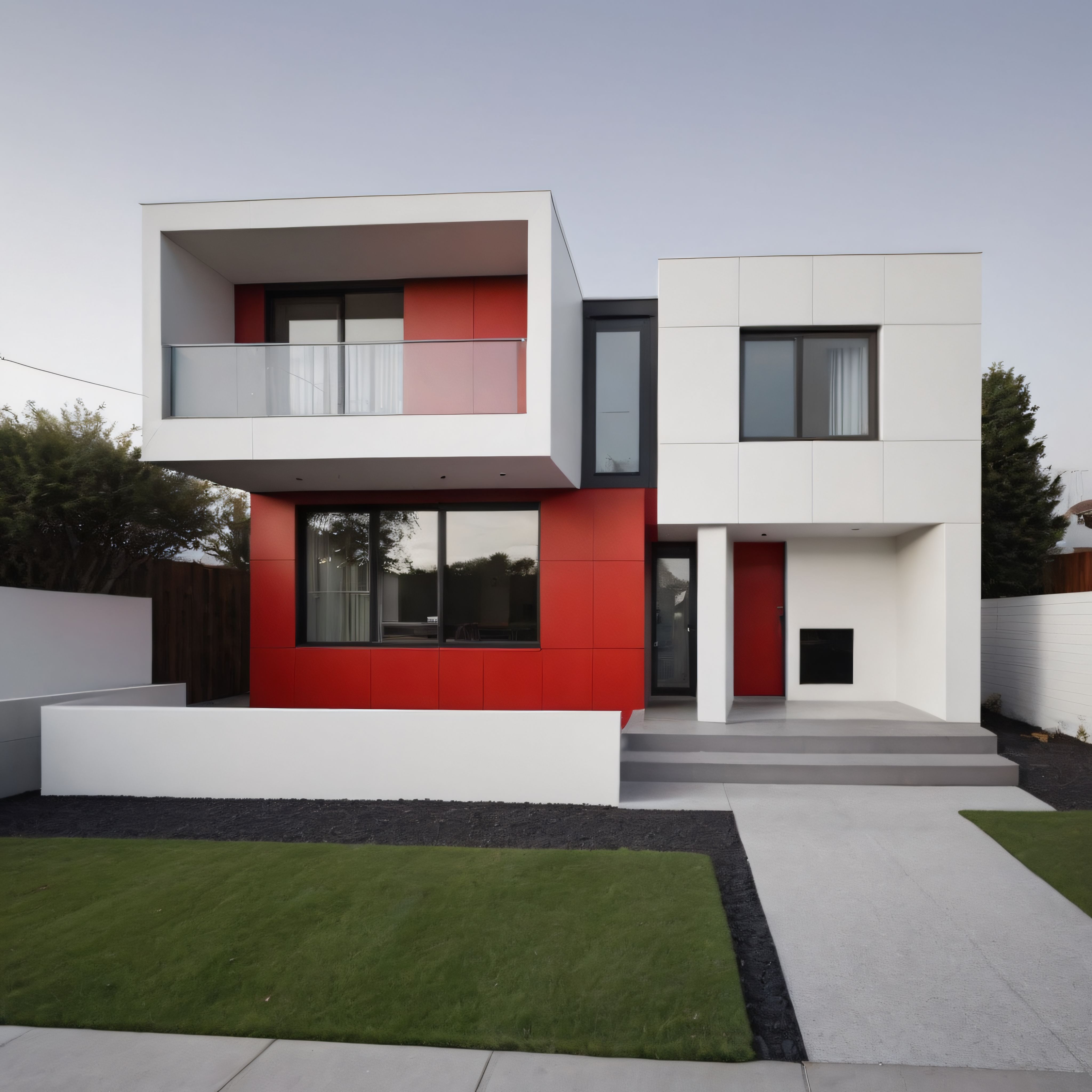 Modern Mimari Tasarım: Kırmızı ve Beyaz Geometrik Çizgilerle Süslü Çağdaş Villa