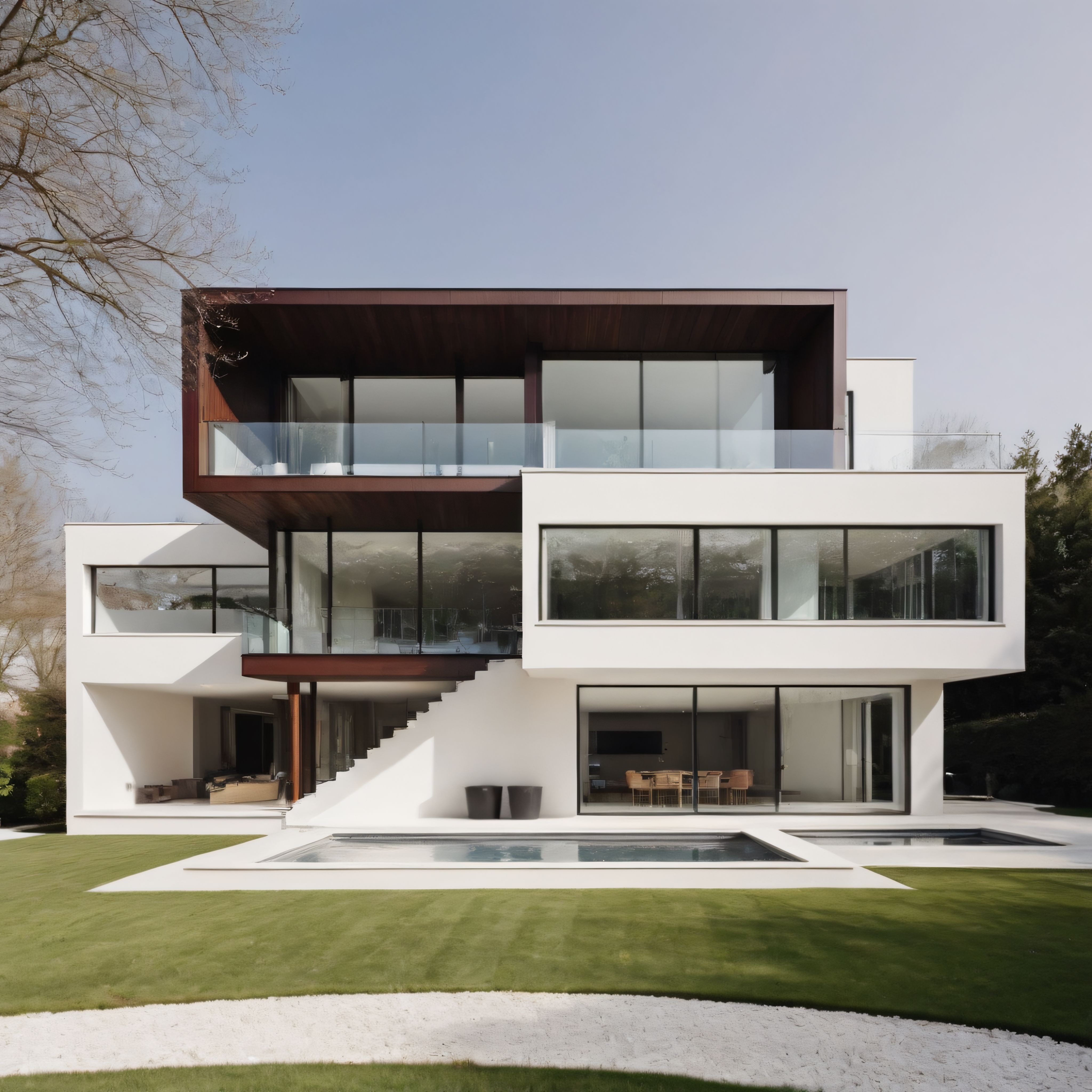 Modern Mimari Tasarıma Sahip Lüks Villa ve Yüzme Havuzu Manzarası