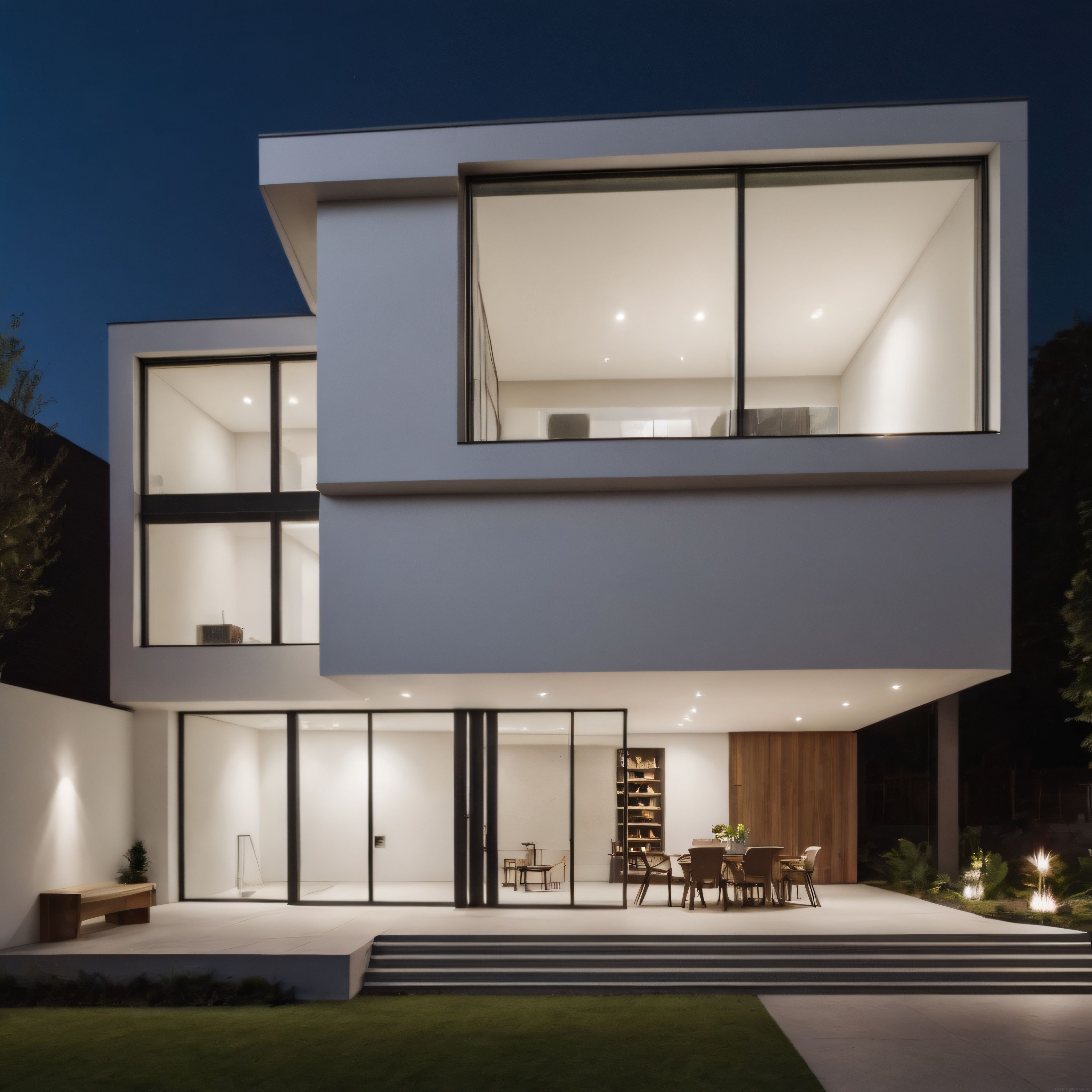 Modern Mimari ve Akşam Aydınlatmasıyla Dikkat Çeken Lüks Villa Dış Cephesi