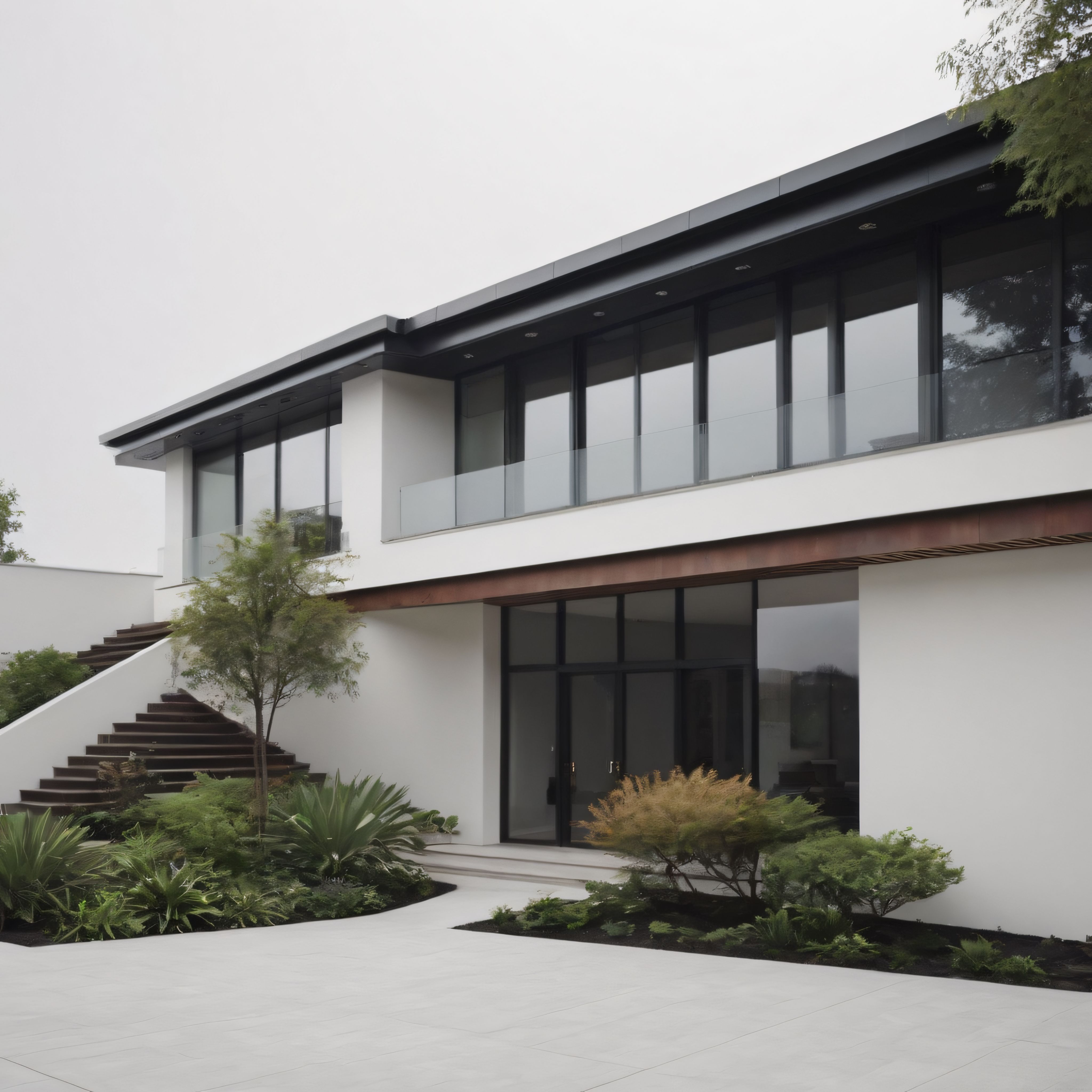 Modern Mimari ve Doğayla Bütünleşen Minimalist Villa Dış Cephesi
