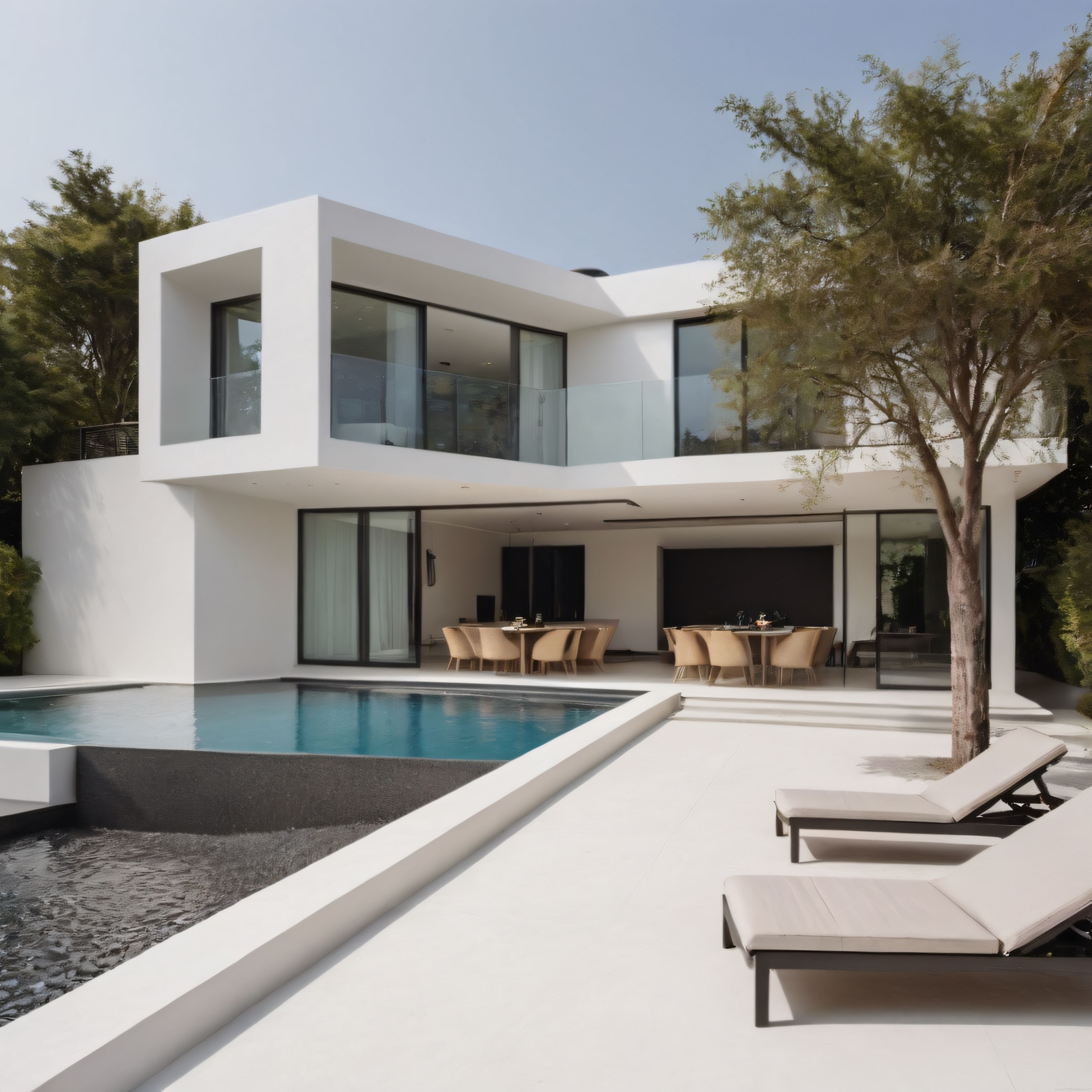 Modern Mimari ve Havuzlu Lüks Villa: Minimalist Beyaz Ev Tasarımı
