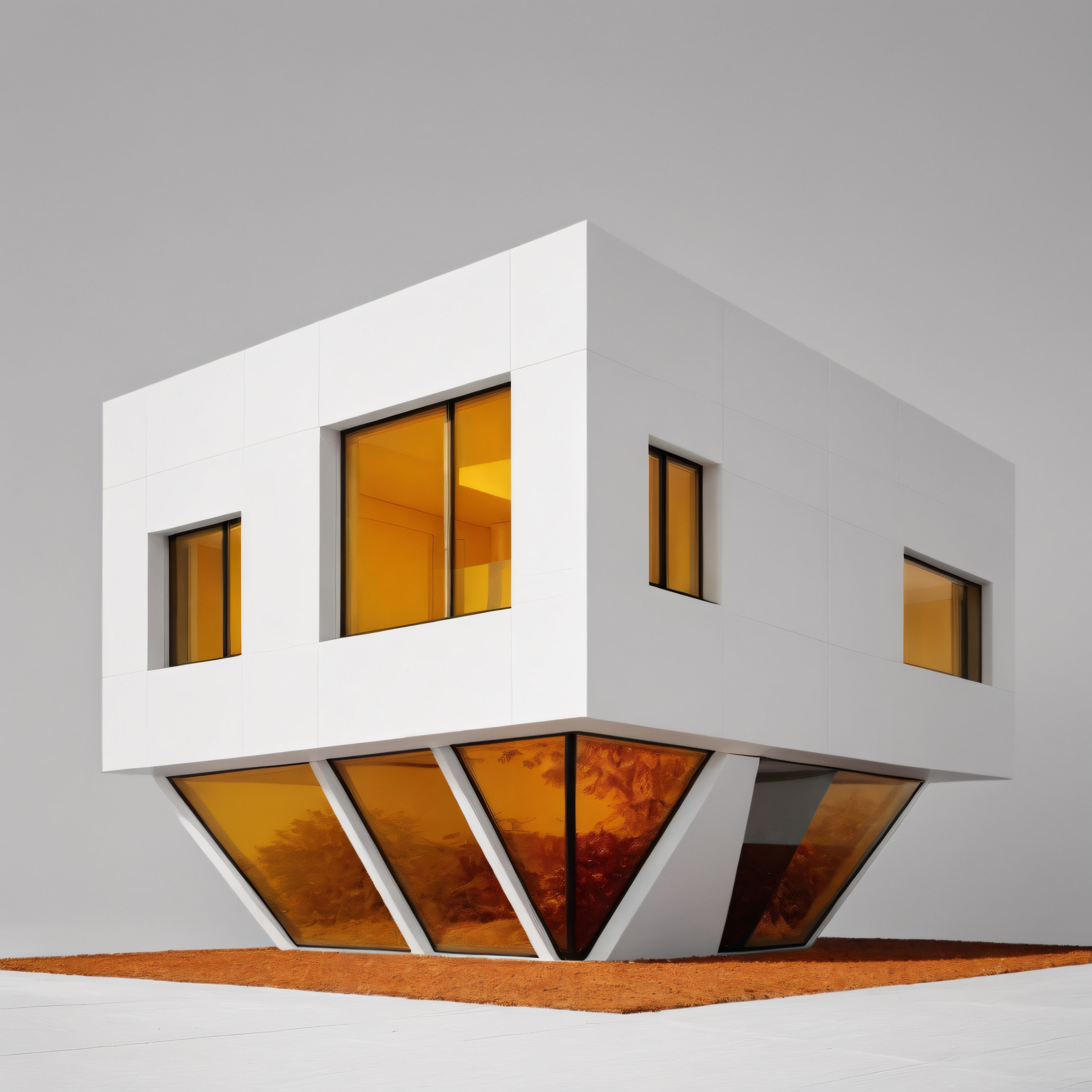 Modern Mimari ve Kehribar Camlarla Tasarlanmış Geometrik Beyaz Bina