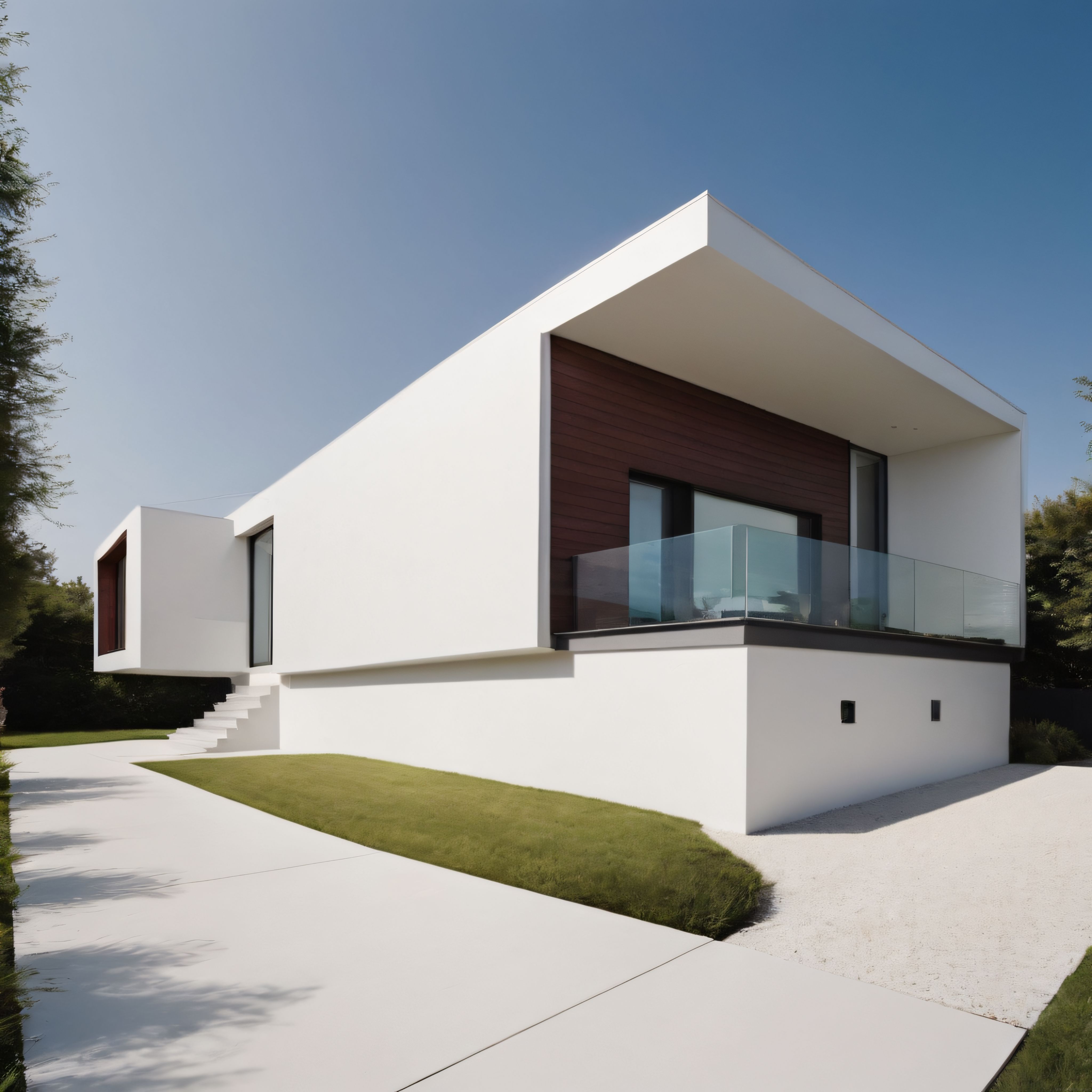 Modern Mimari ve Minimalist Tasarıma Sahip Lüks Beyaz Villa Dış Görünümü