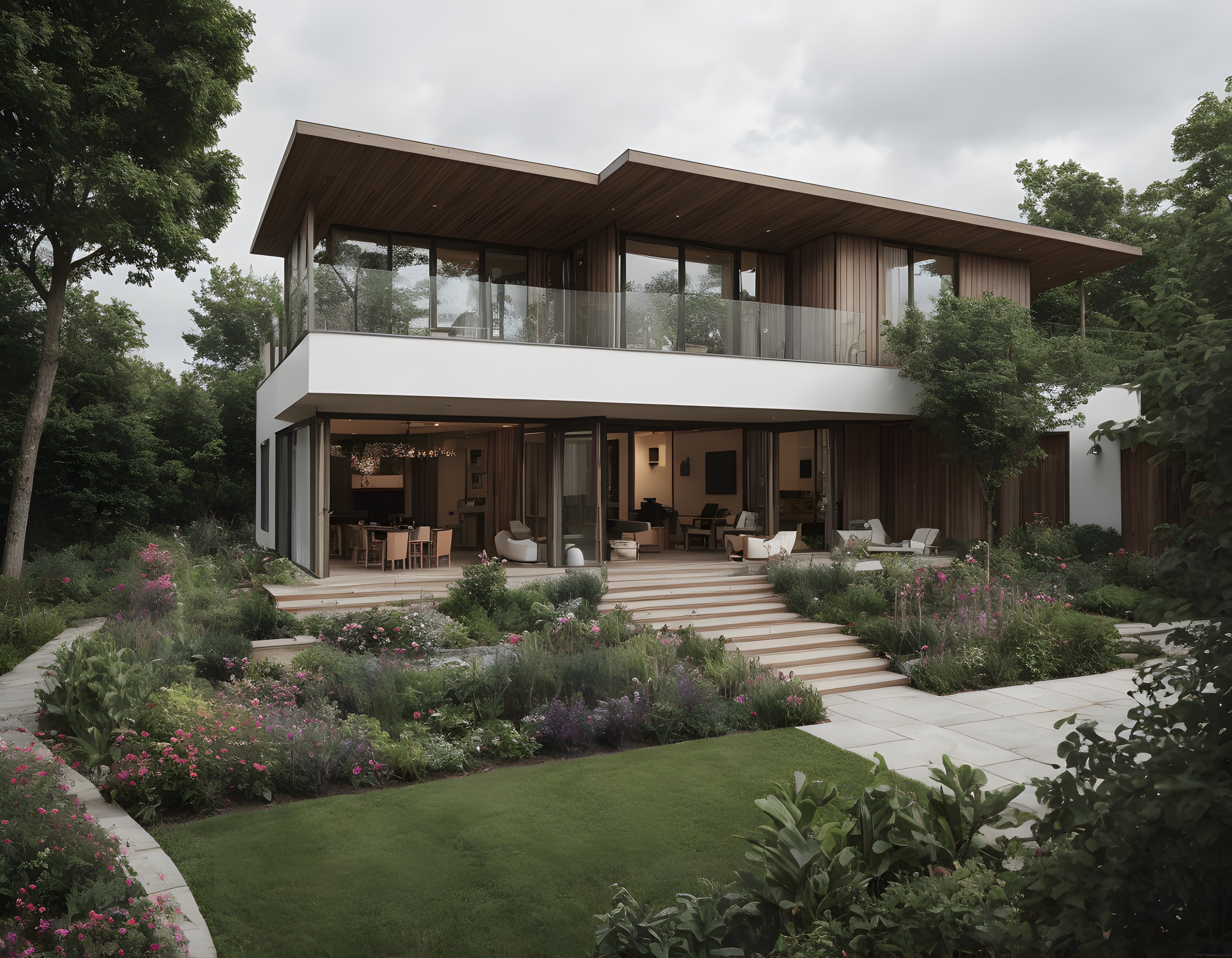 Modern Mimari ve Yeşil Doğanın Uyumu: Lüks Çağdaş Villa ve Bahçe