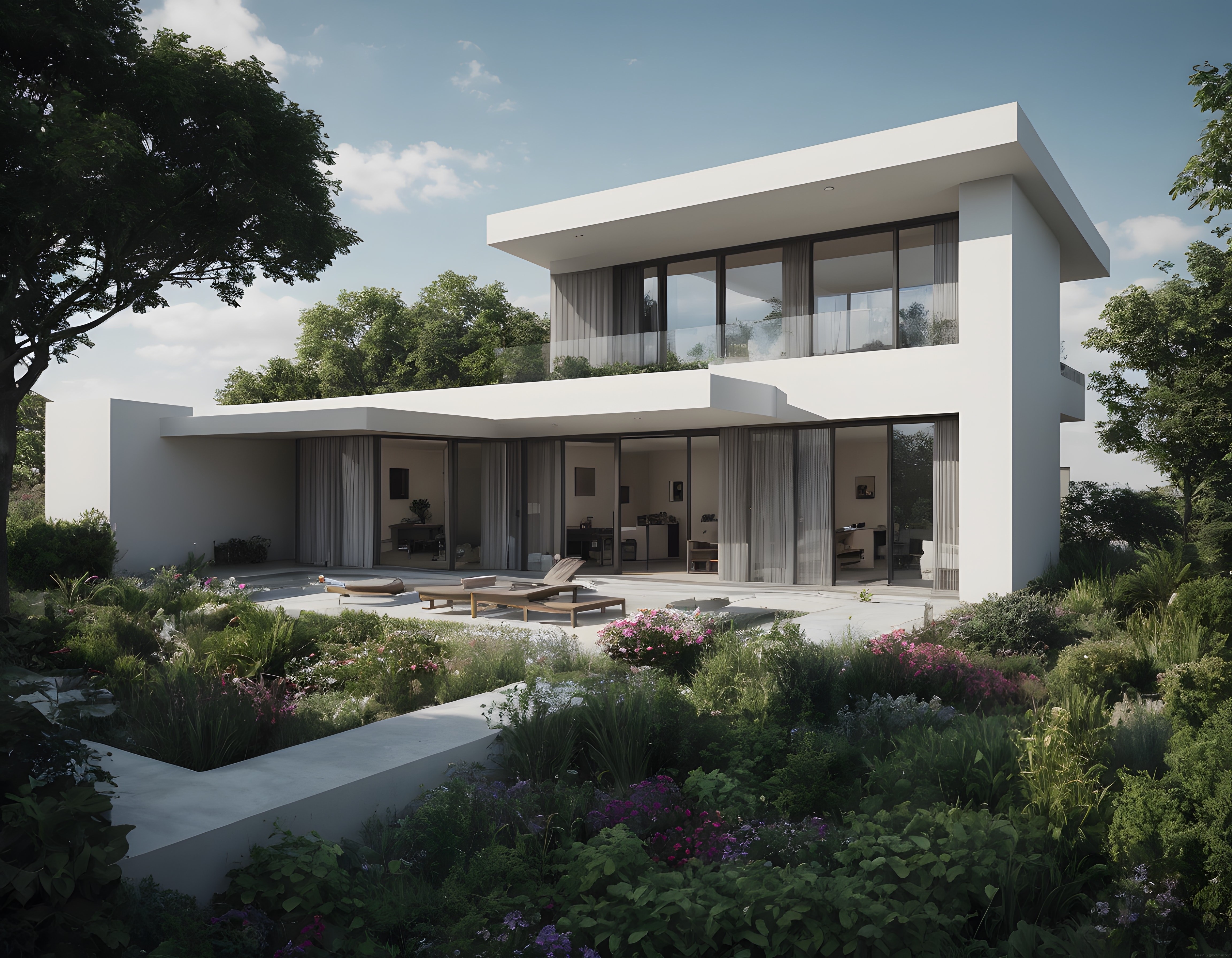 Modern mimari ve yeşilin uyumunu yansıtan lüks villa tasarımı